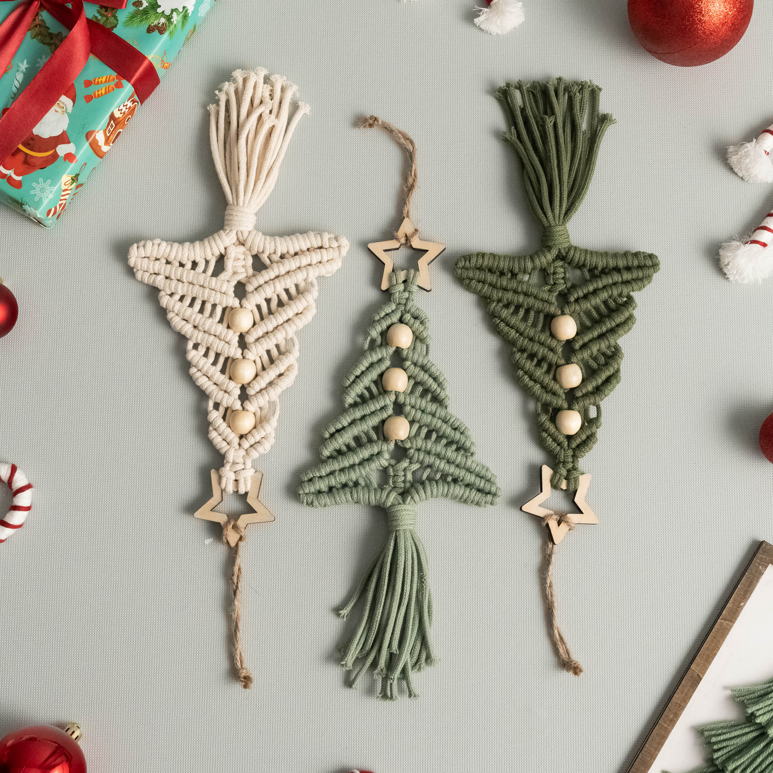 Mini Macrame Christmas Tree DIY Kit – Cotton Ornament Craft Kit K63