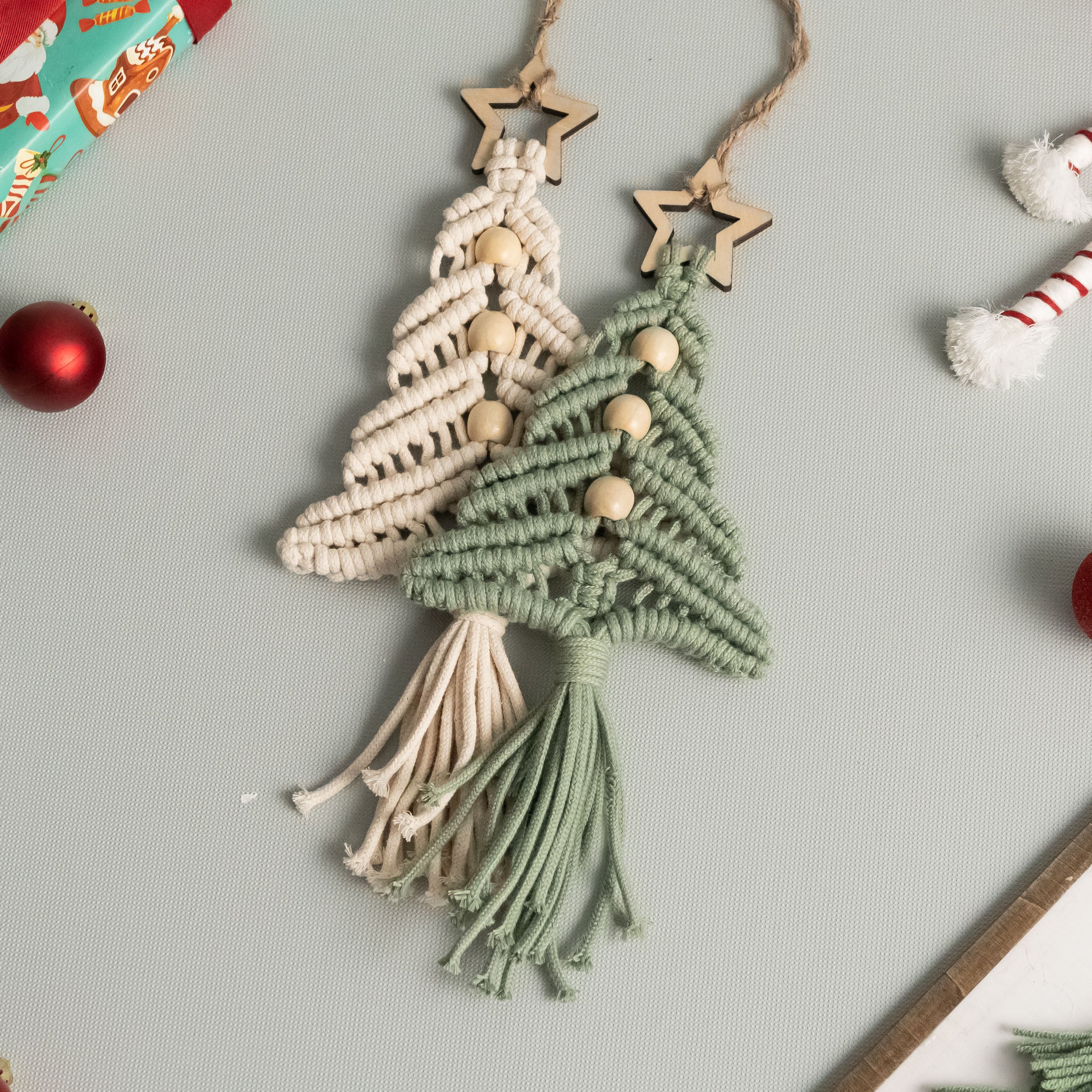Mini Macrame Christmas Tree DIY Kit – Cotton Ornament Craft Kit K63