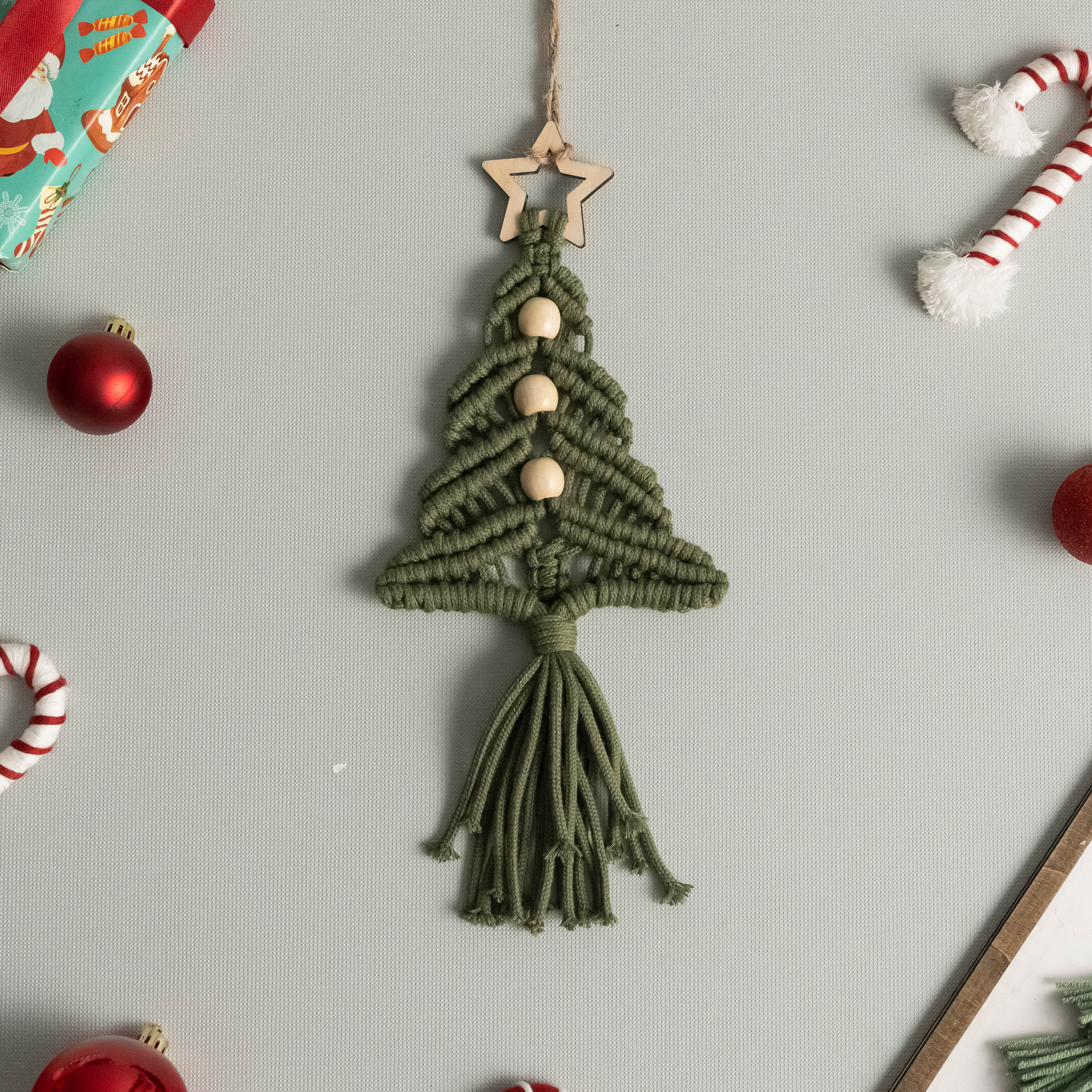 Mini Macrame Christmas Tree DIY Kit – Cotton Ornament Craft Kit K63