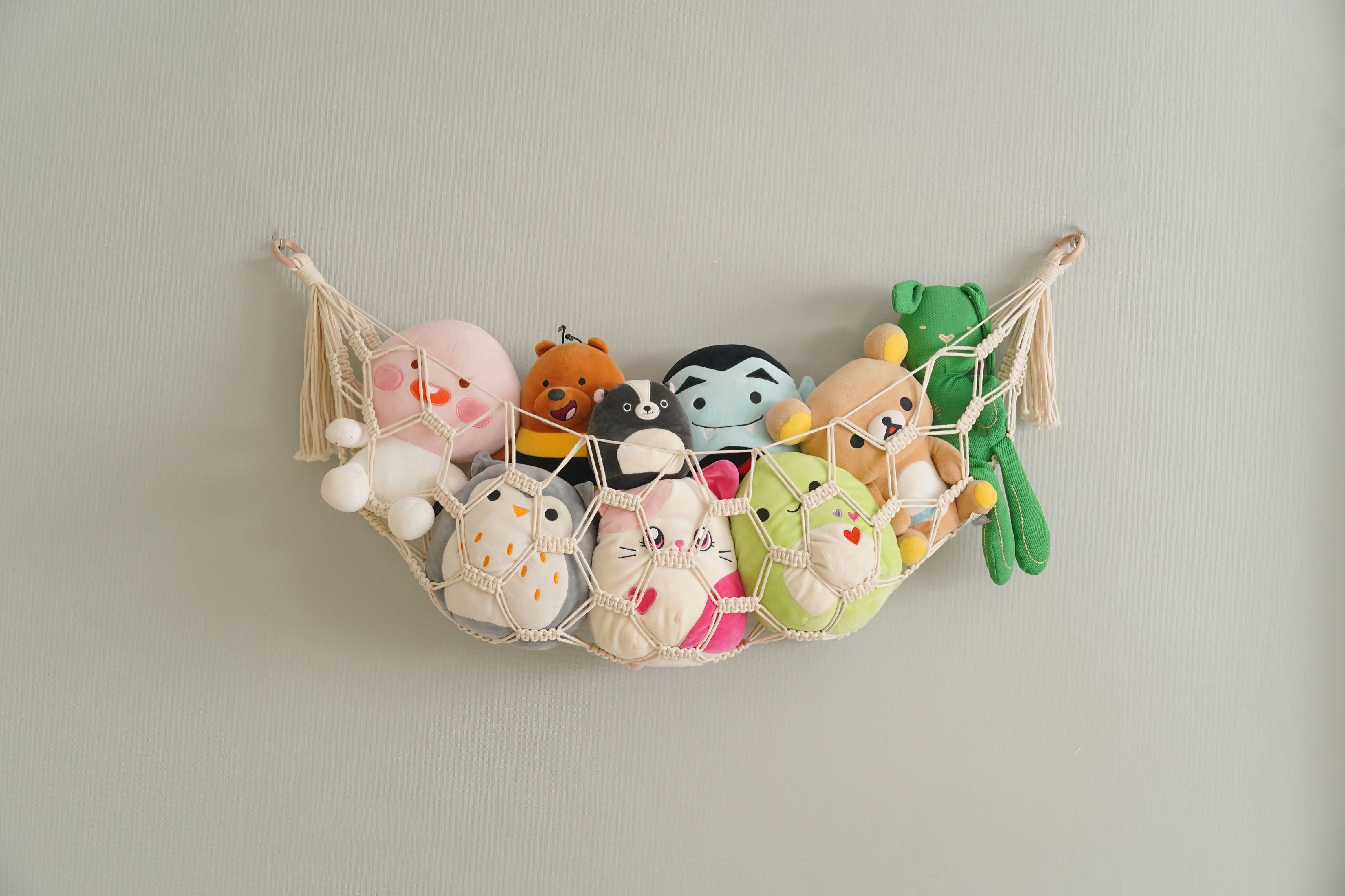 Macrame Toy Hammock for Stuffed Toys - Plush Rope Wall Organizer I25