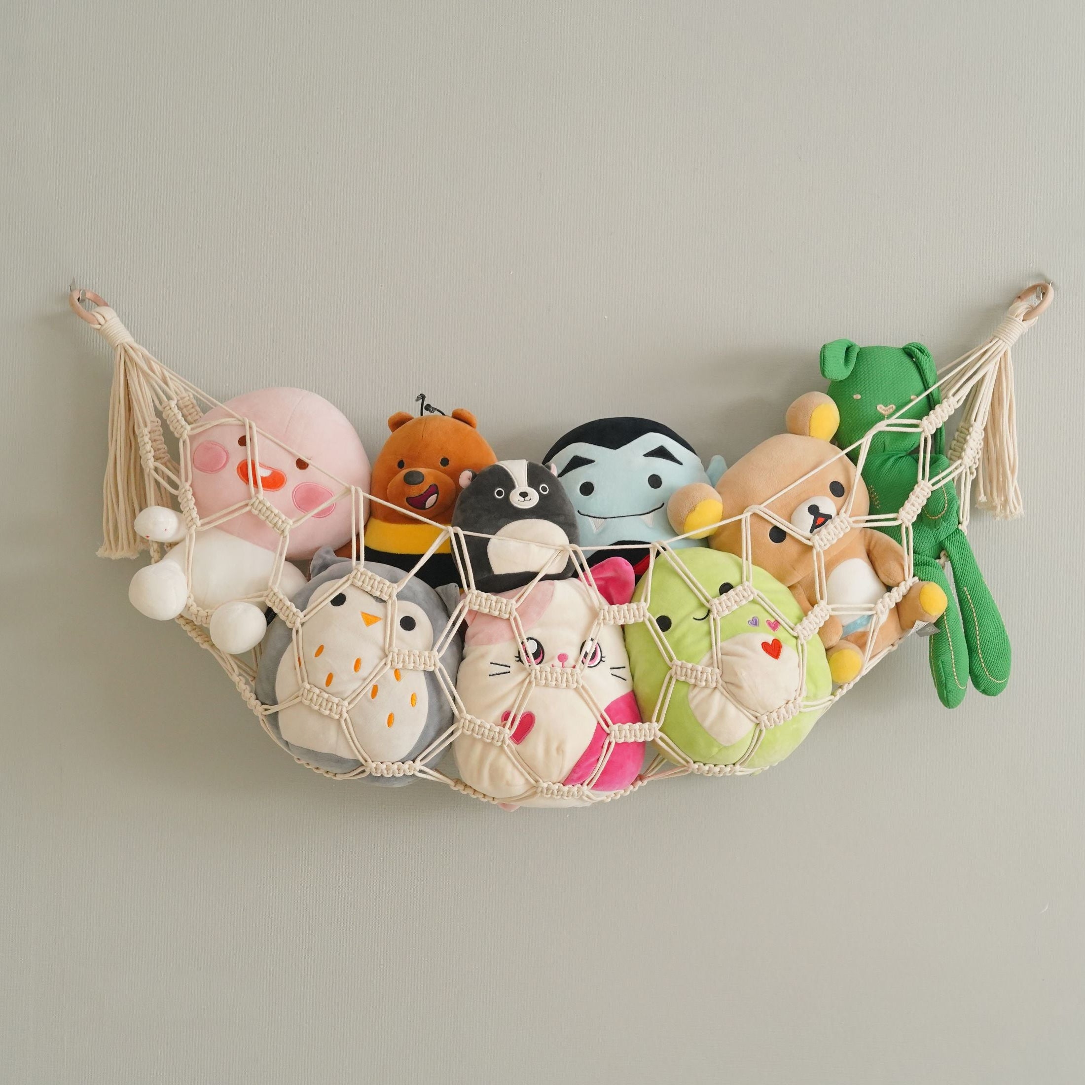 Macrame Toy Hammock for Stuffed Toys - Plush Rope Wall Organizer I25