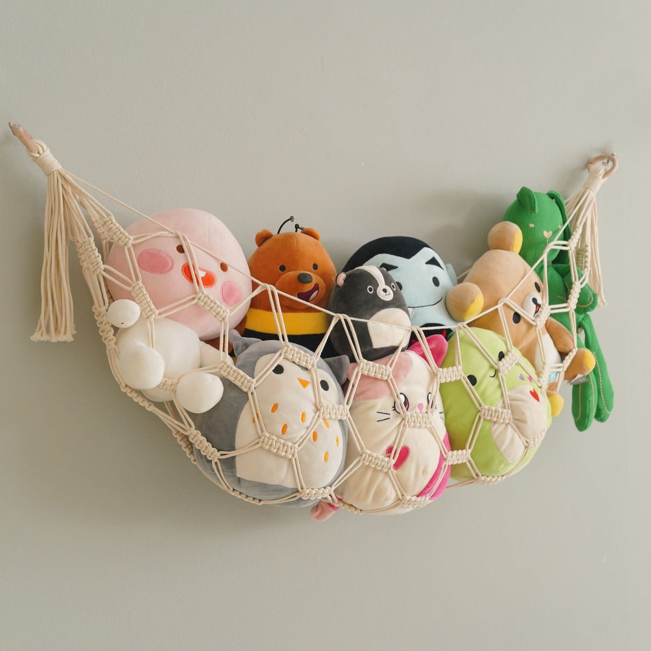 Macrame Toy Hammock for Stuffed Toys - Plush Rope Wall Organizer I25