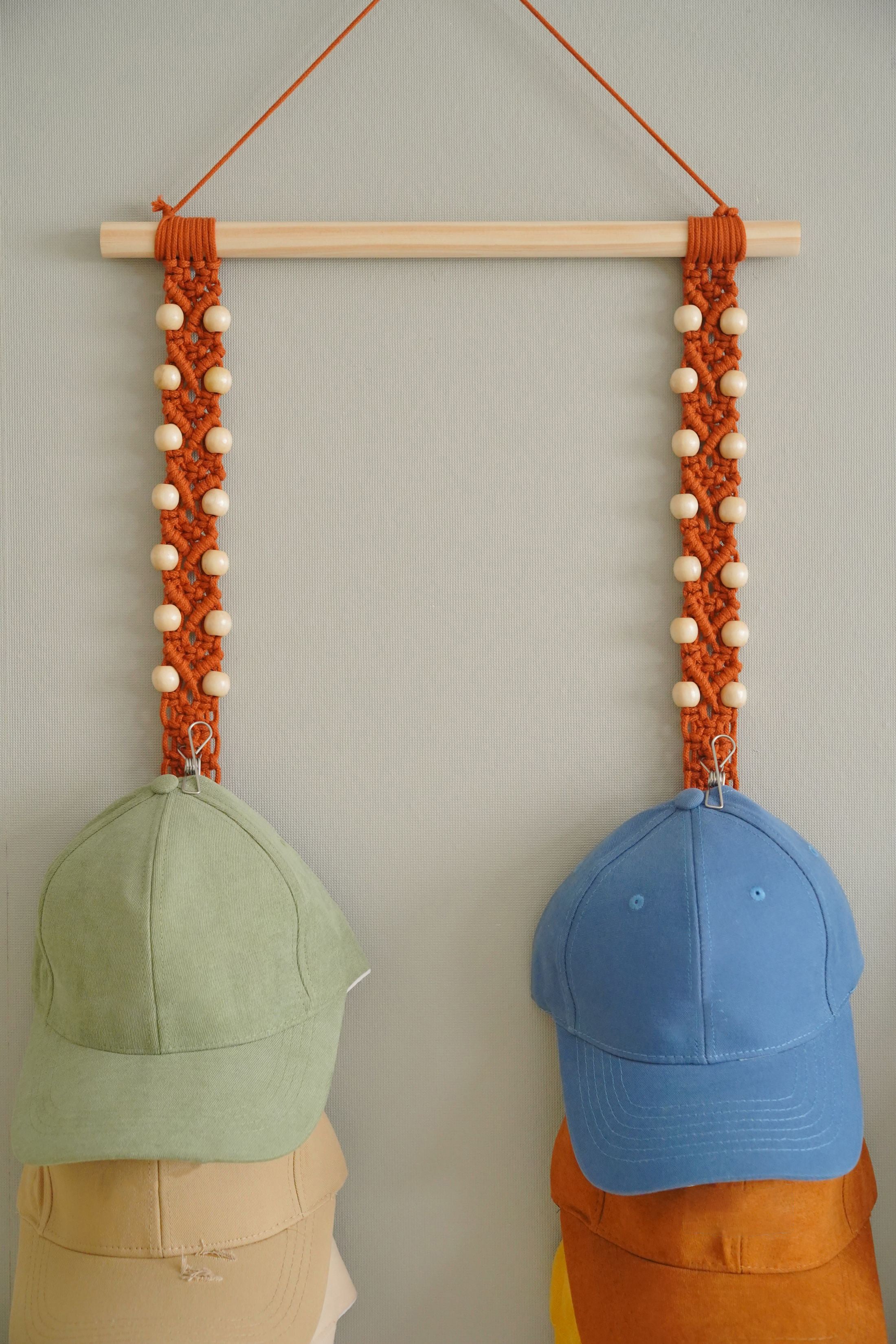 Macrame Hat Holder – Hanging Baseball Cap Organizer for Wall I21