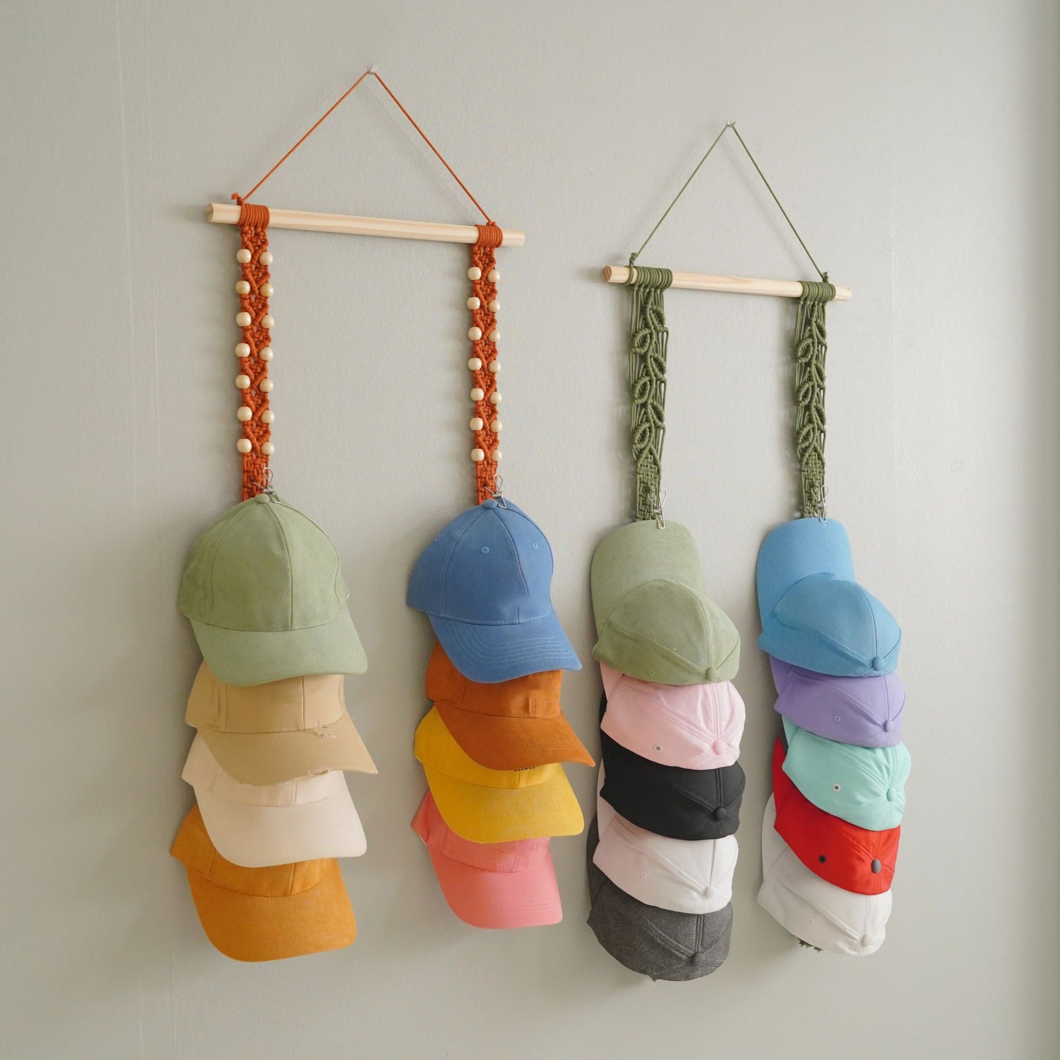 Macrame Hat Holder – Hanging Baseball Cap Organizer for Wall I21