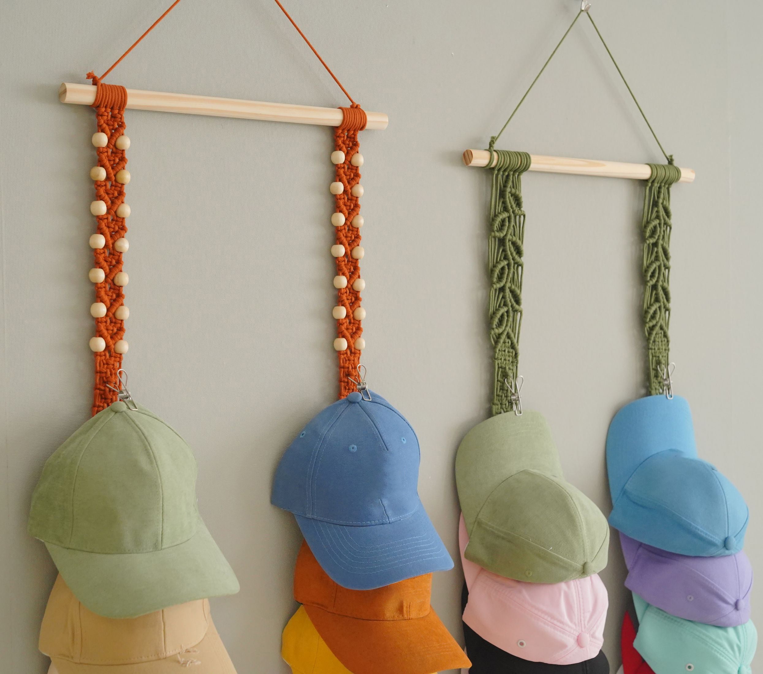 Macrame Hat Holder – Hanging Baseball Cap Organizer for Wall I21