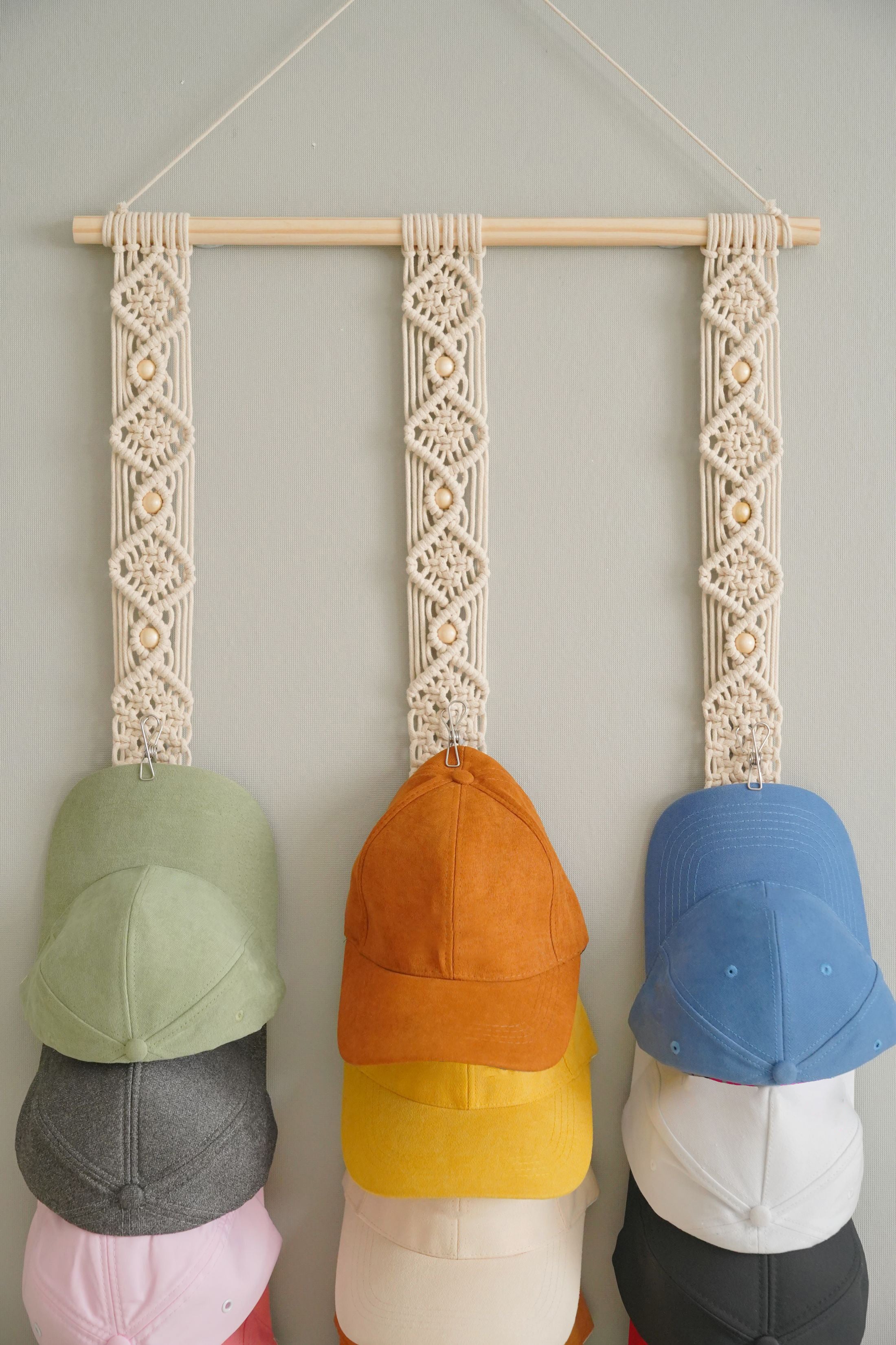 Macrame Hat Holder – Hanging Baseball Cap Organizer for Wall I21