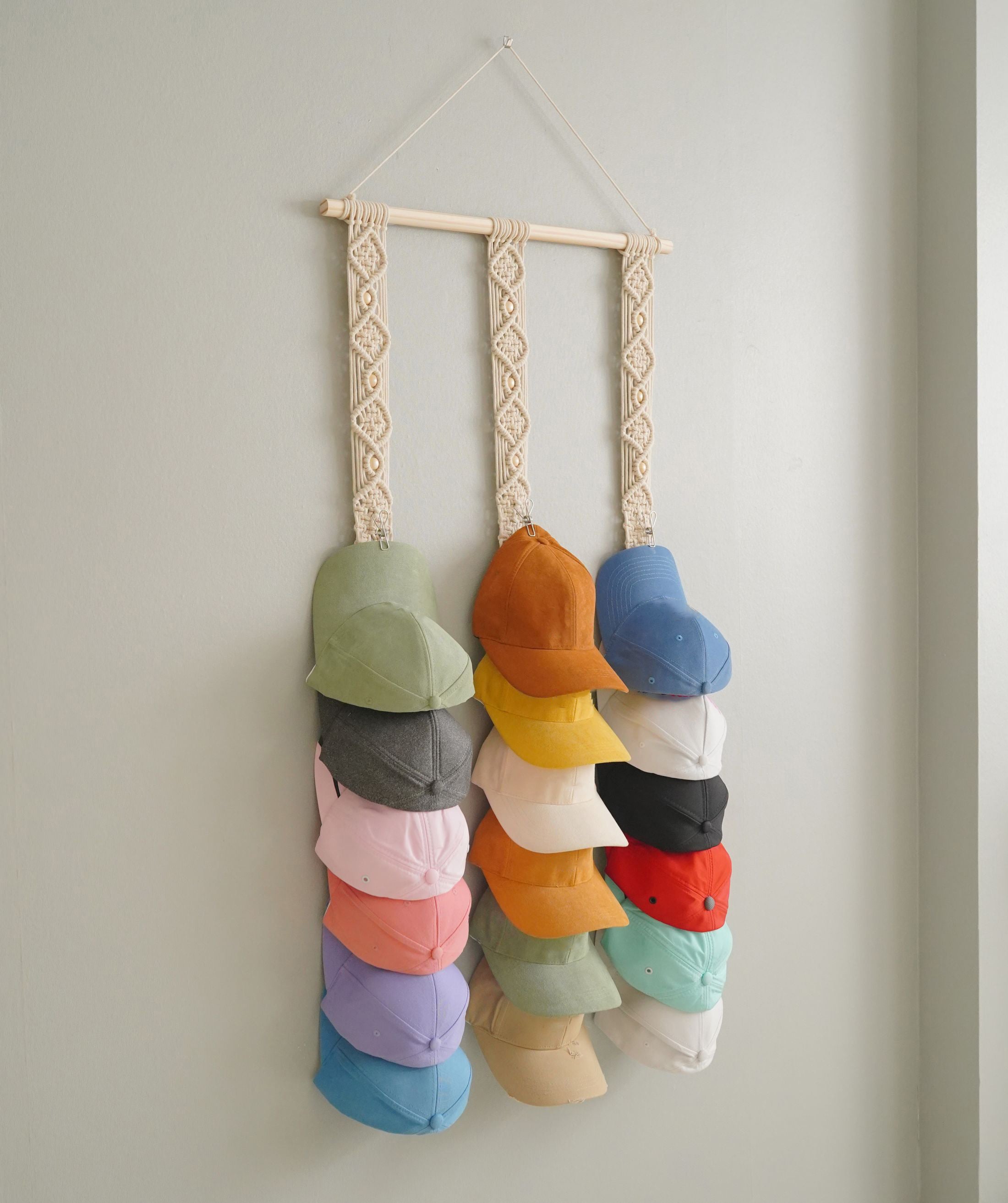 Macrame Hat Holder – Hanging Baseball Cap Organizer for Wall I21