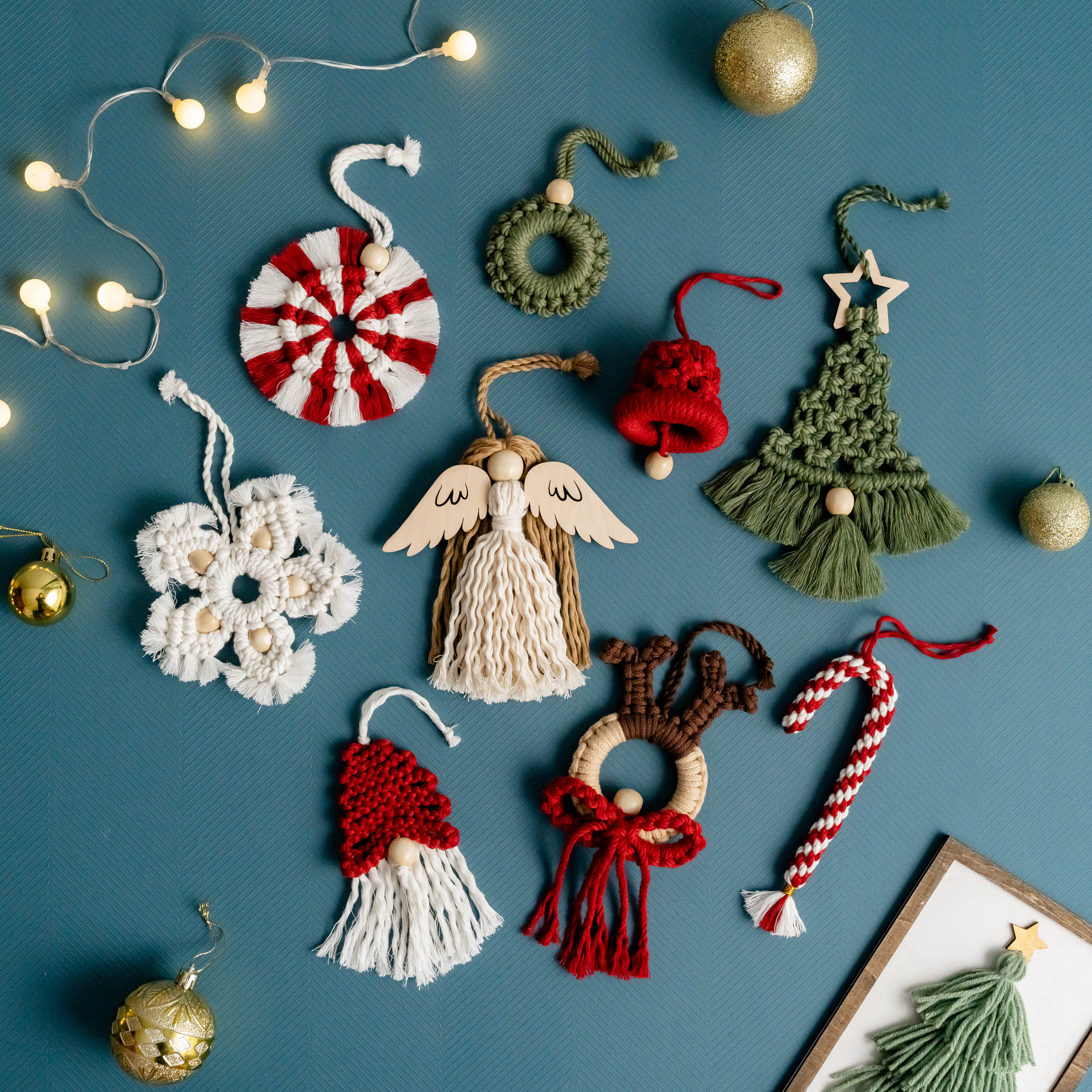 Macrame Ornament Set – Handmade Cotton Holiday Christmas Decor X40