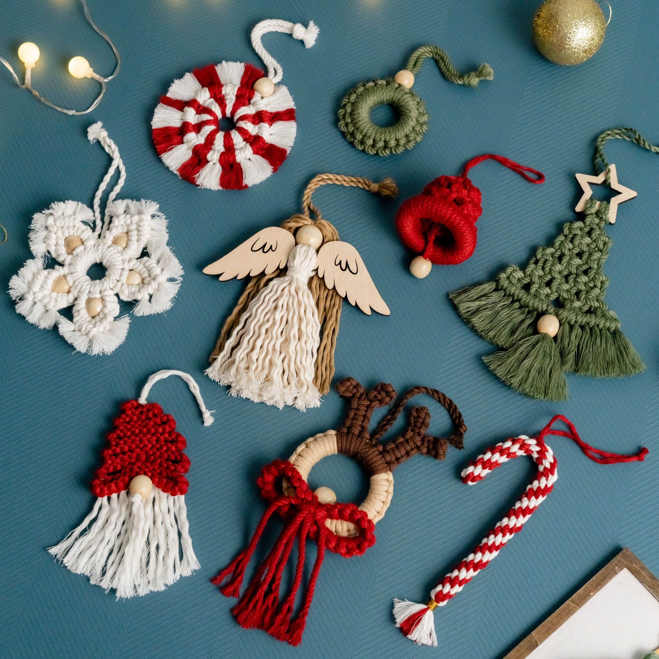 Macrame Ornament Set – Handmade Cotton Holiday Christmas Decor X40