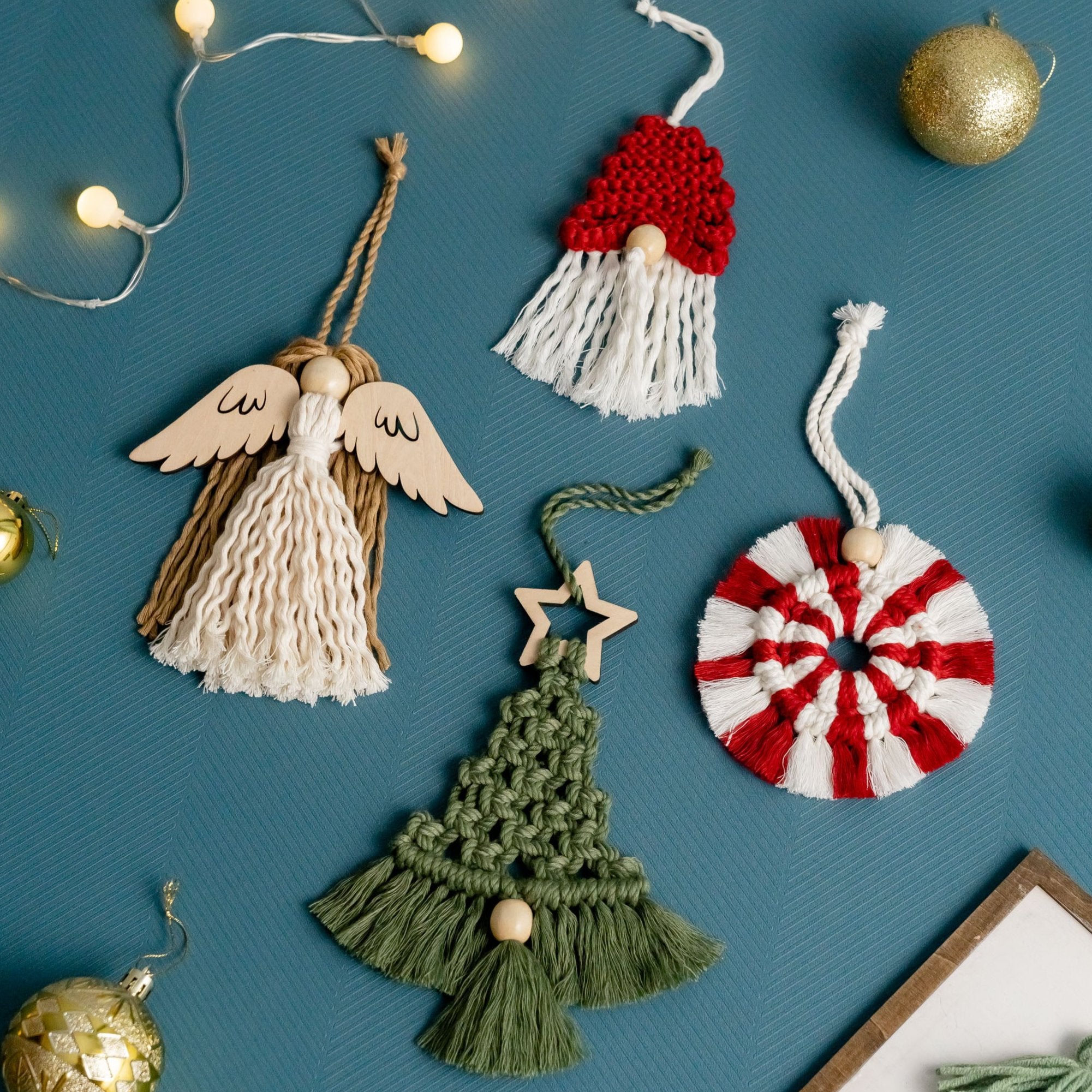 Macrame Ornament Set – Handmade Cotton Holiday Christmas Decor X40