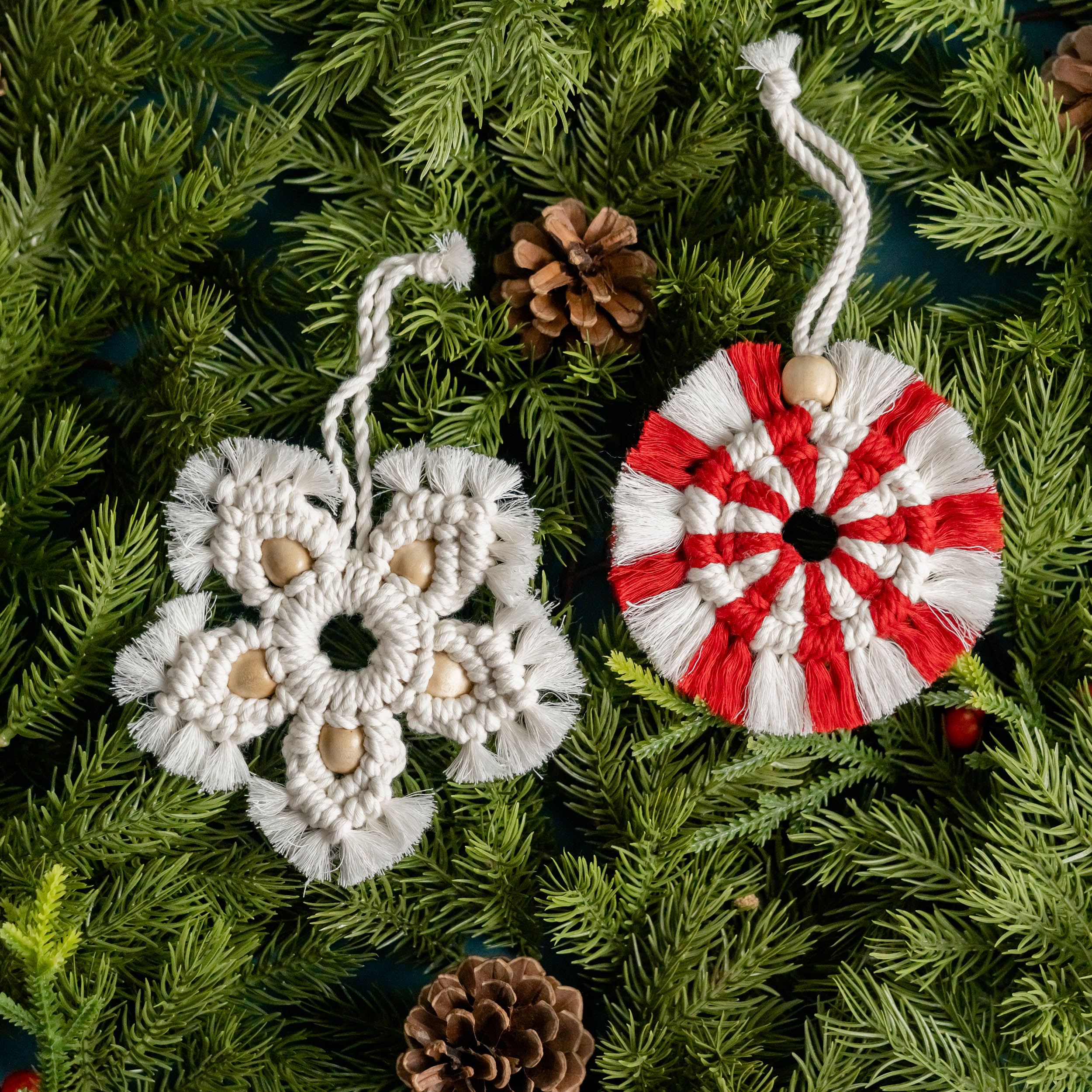Macrame Ornament Set – Handmade Cotton Holiday Christmas Decor X40