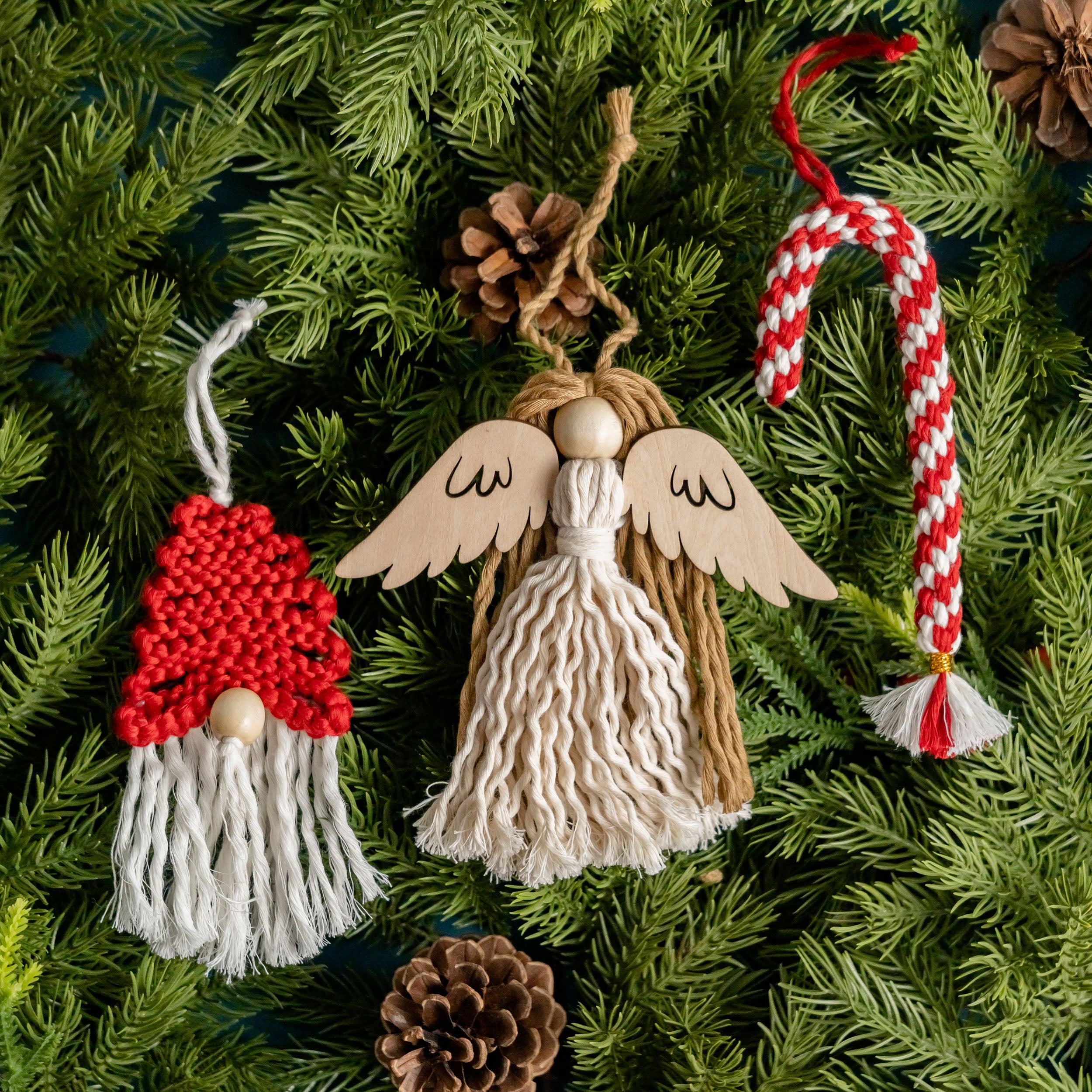 Macrame Ornament Set – Handmade Cotton Holiday Christmas Decor X40