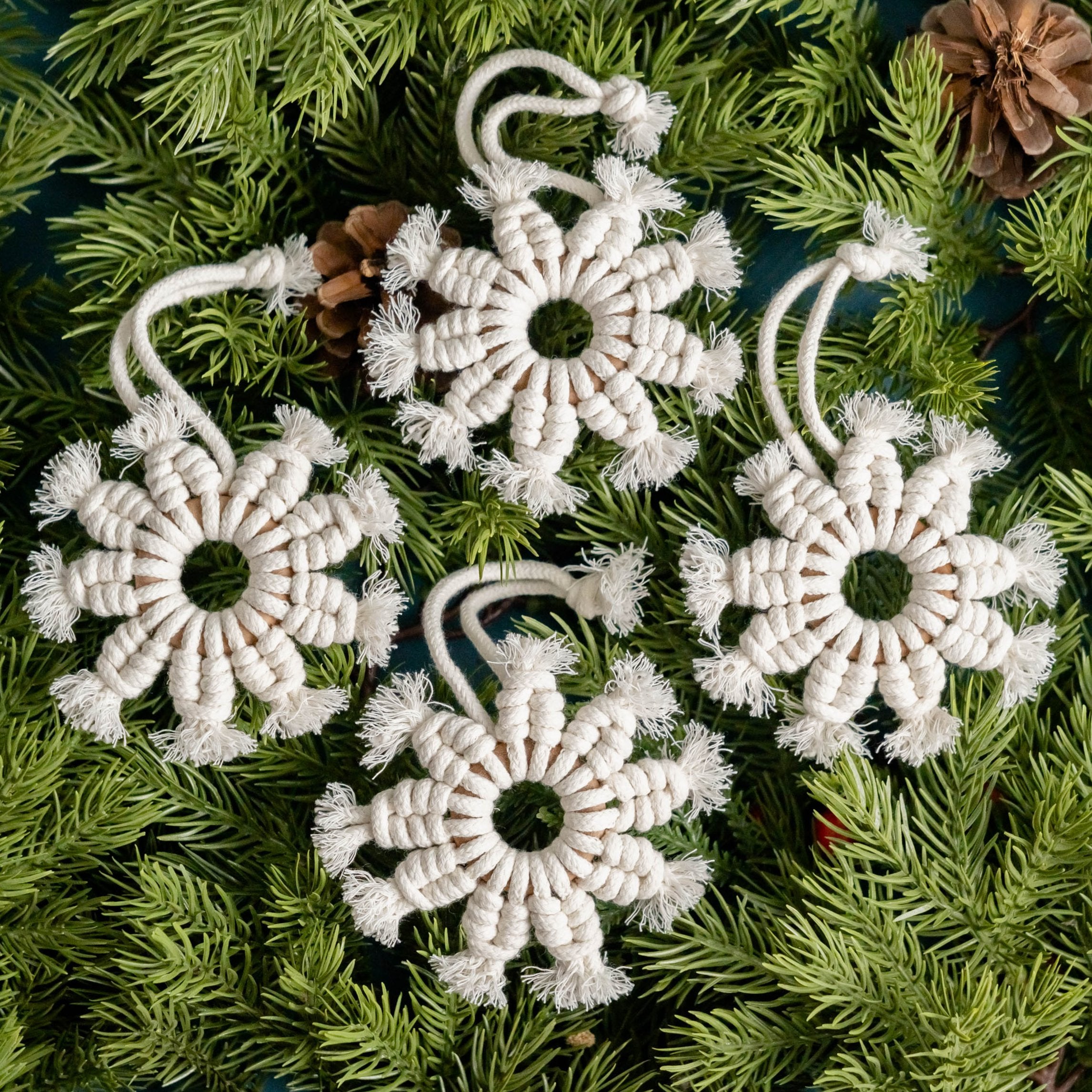 Macrame Snowflake – Rustic Cotton Cord Christmas Ornament Decor X66
