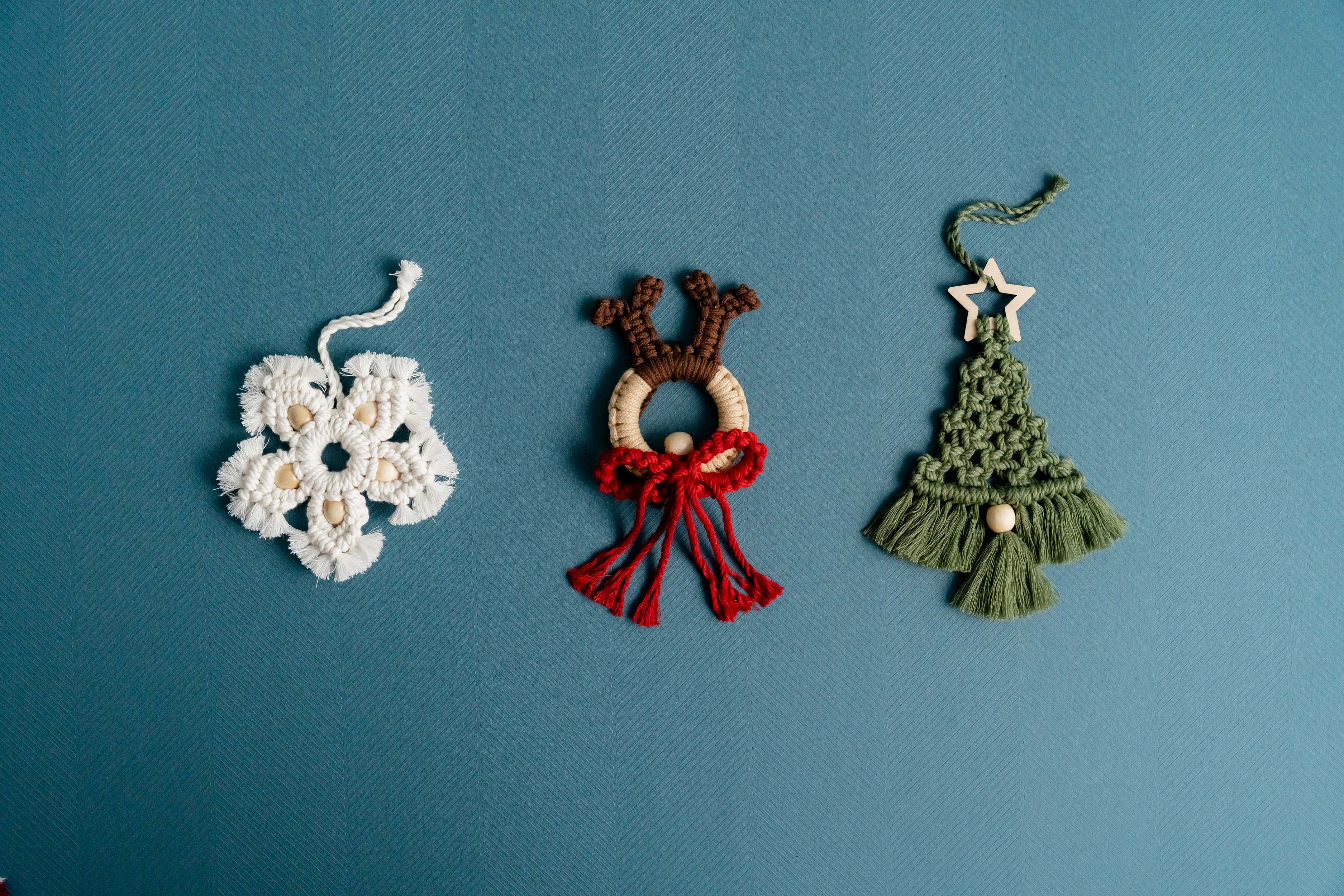 Macrame Ornament Set – Handmade Cotton Holiday Christmas Decor X40