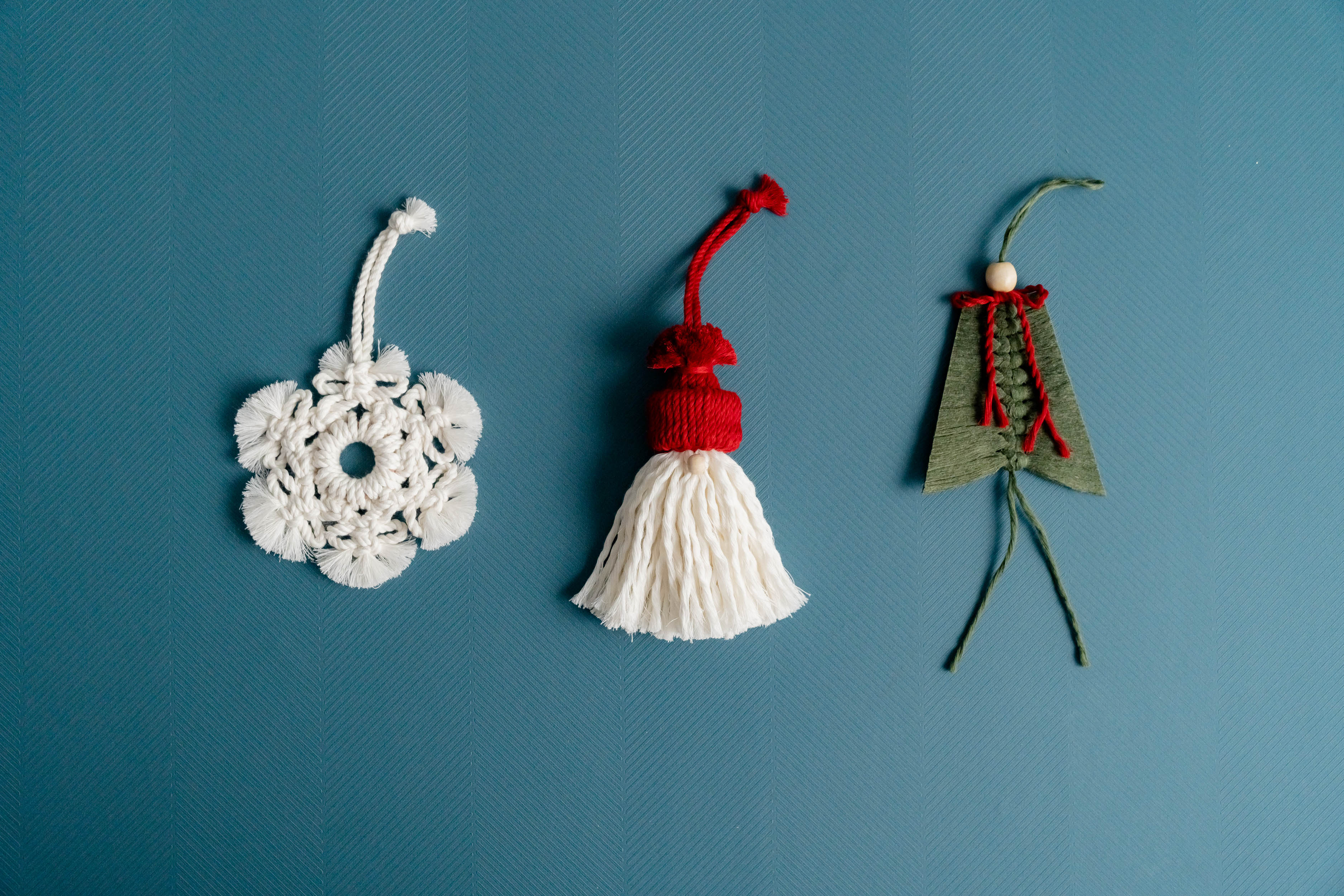 Macrame Christmas Ornaments Set – Boho Holiday Tree Decorations X06
