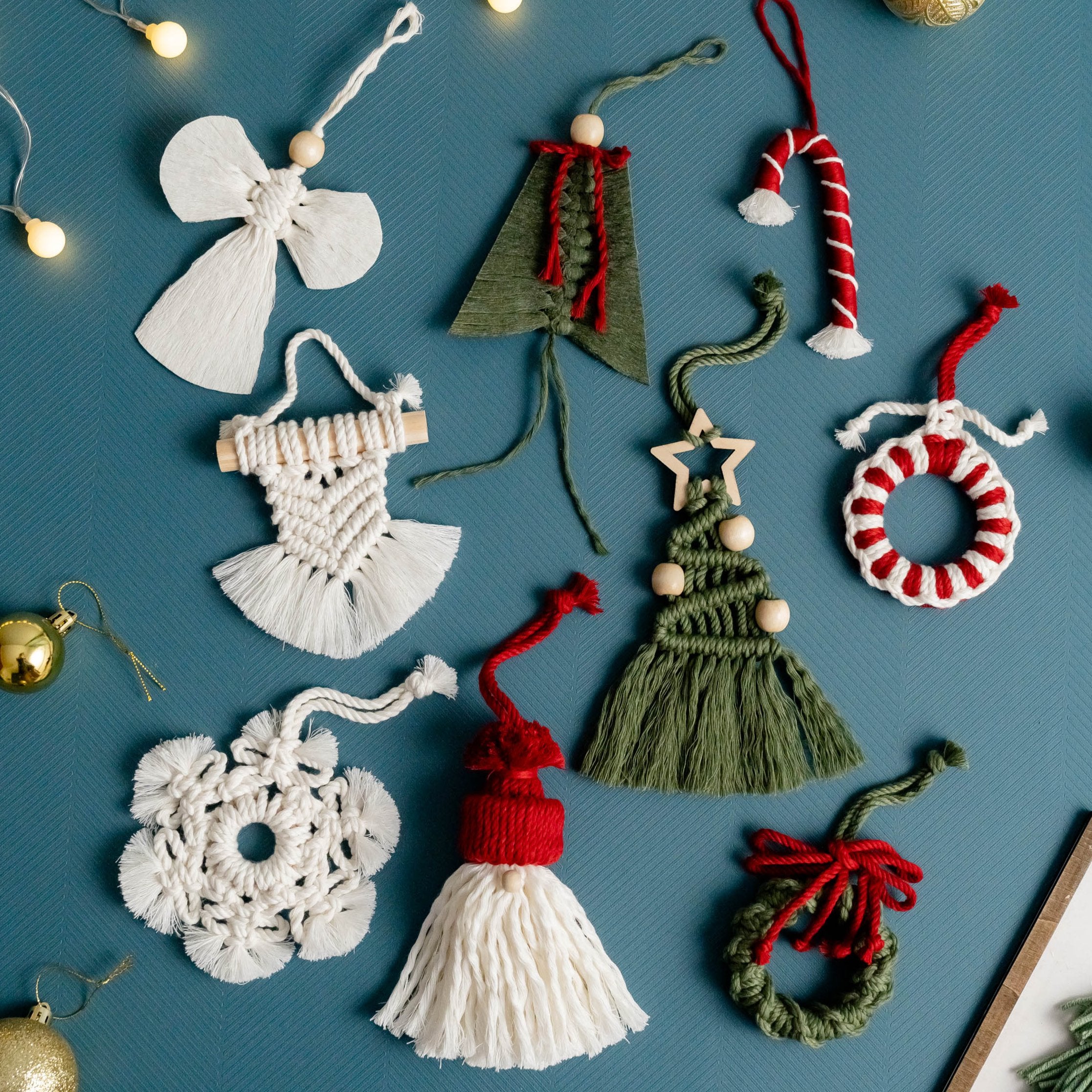 Macrame Christmas Ornaments Set – Boho Holiday Tree Decorations X06