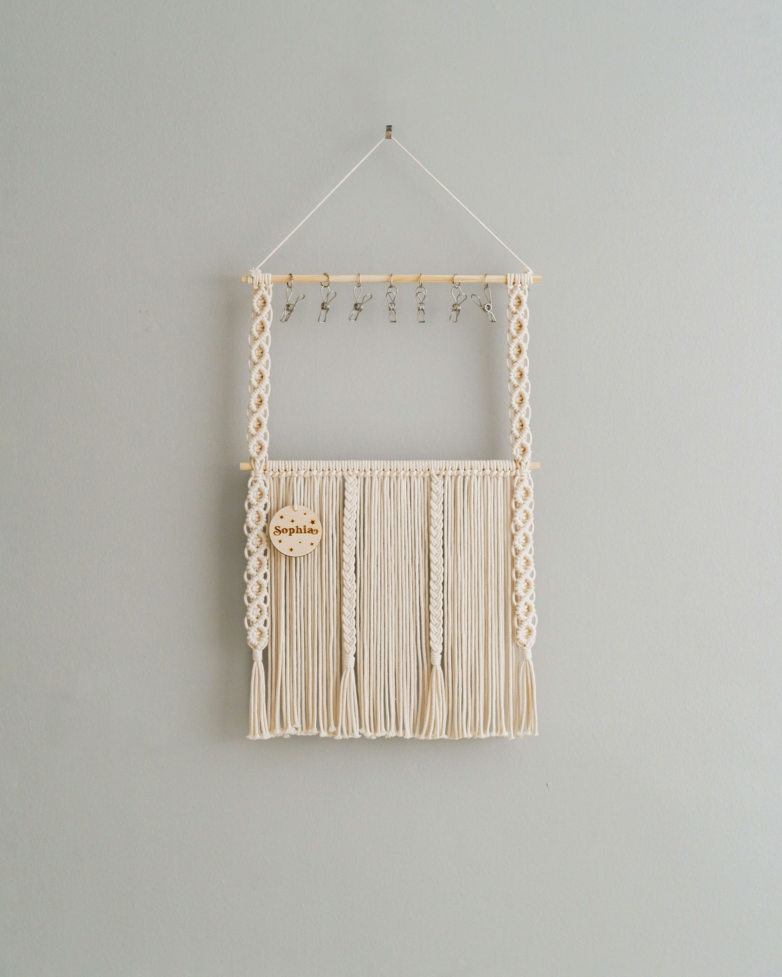 Macrame Hair Bow Holder – Personalized Boho Wall Bow Organizer I59