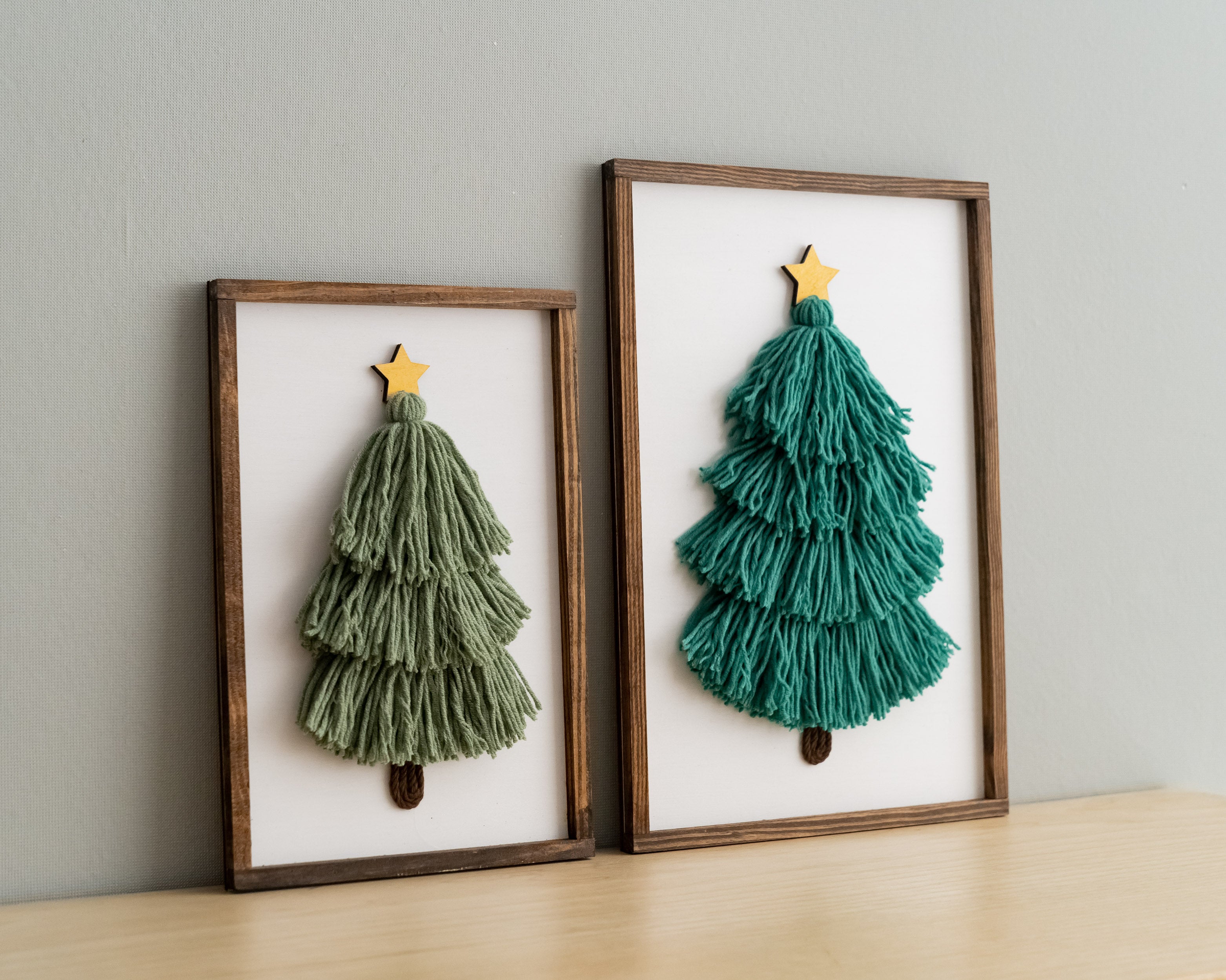 Framed Macrame Christmas Tree – Yarn Decor for Holiday Table V23