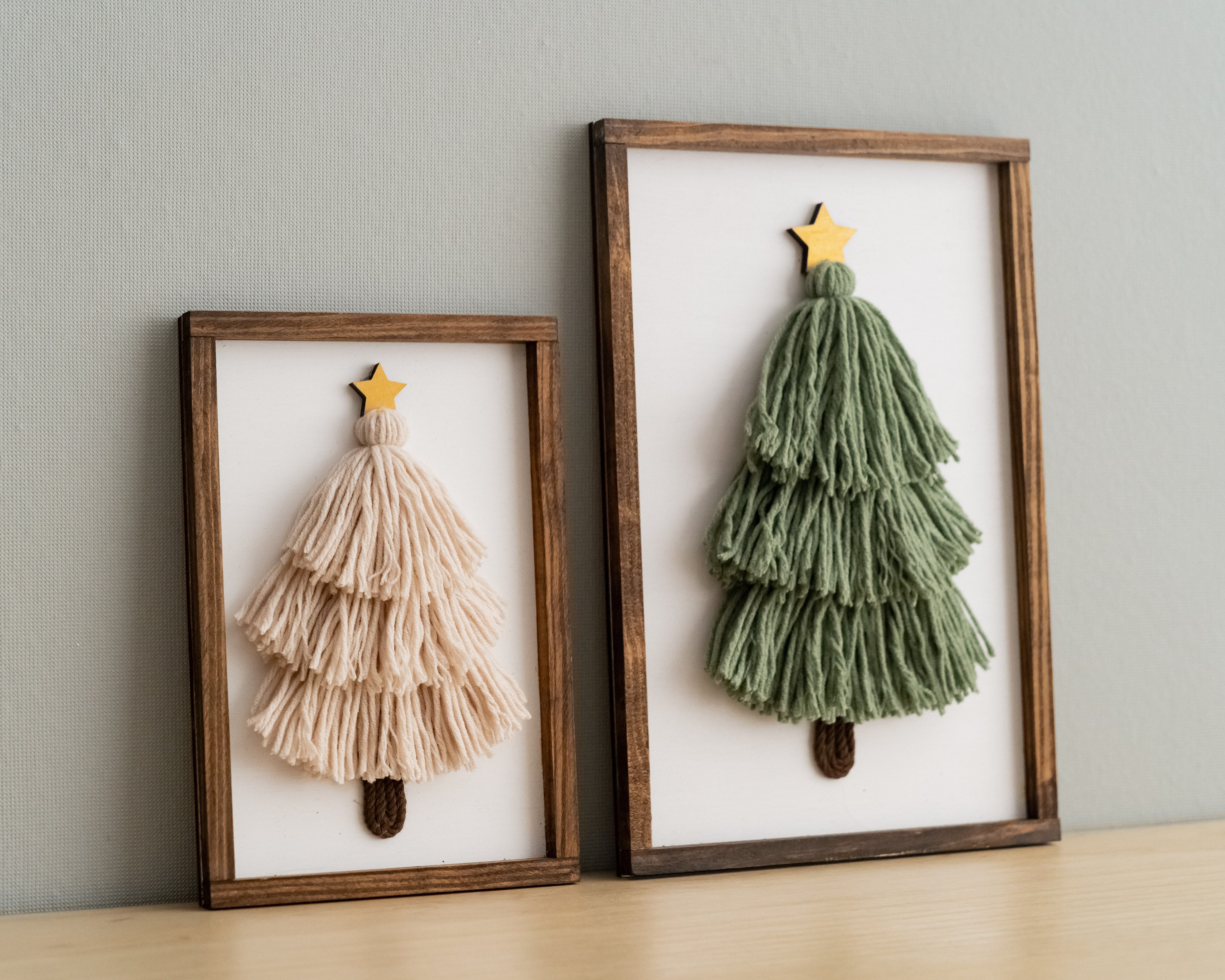 Framed Macrame Christmas Tree – Yarn Decor for Holiday Table V23