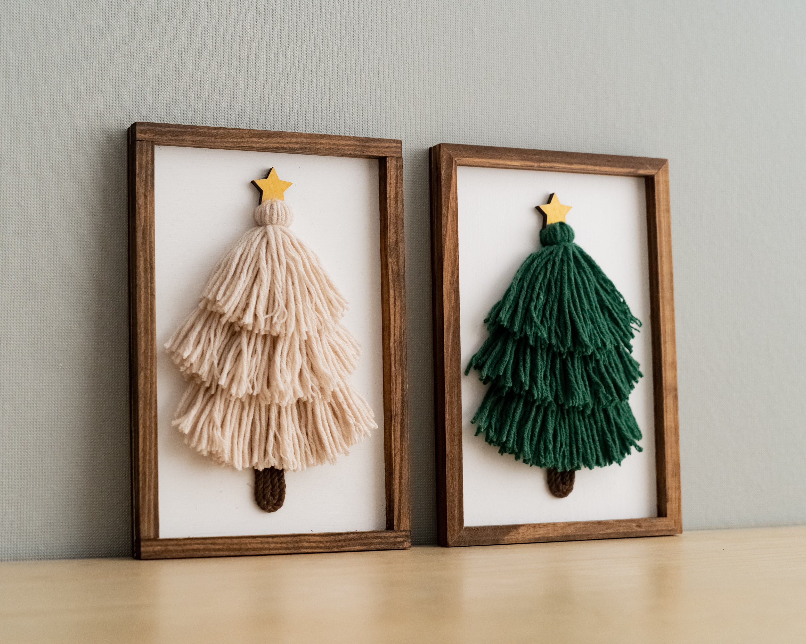 Framed Macrame Christmas Tree – Yarn Decor for Holiday Table V23