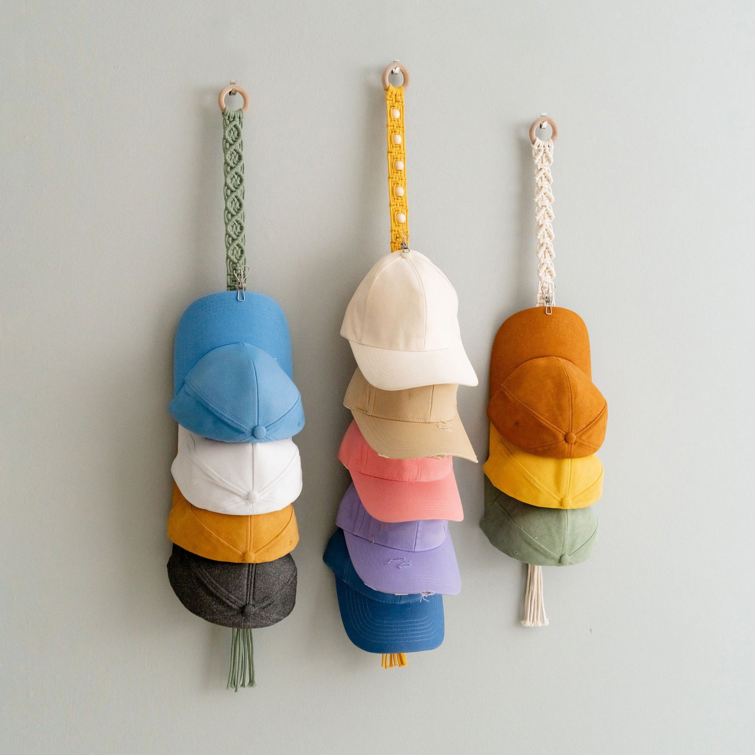 Macrame Cap Holder Strap – Wall Organizer for Baseball Hats I49