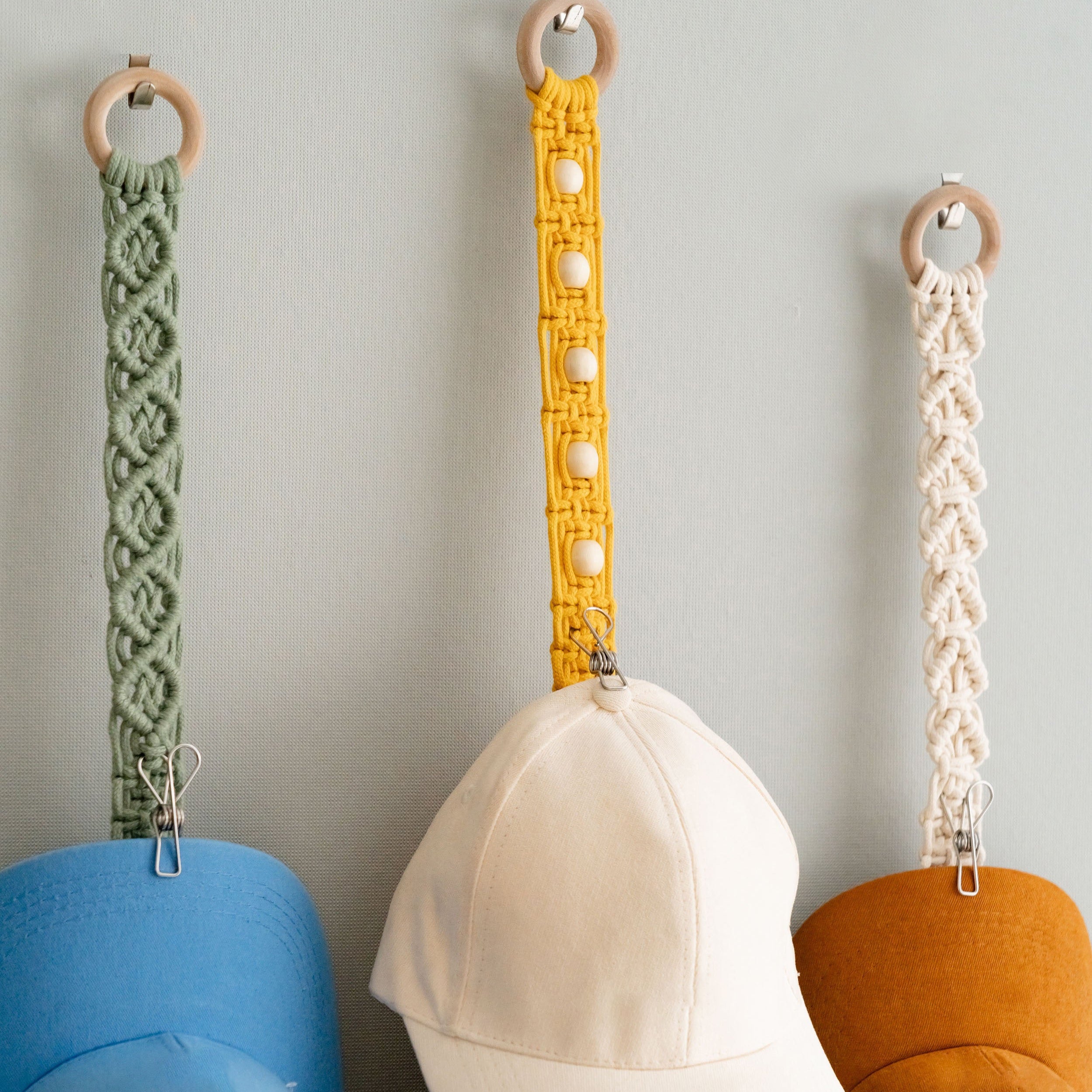 Macrame Cap Holder Strap – Wall Organizer for Baseball Hats I49