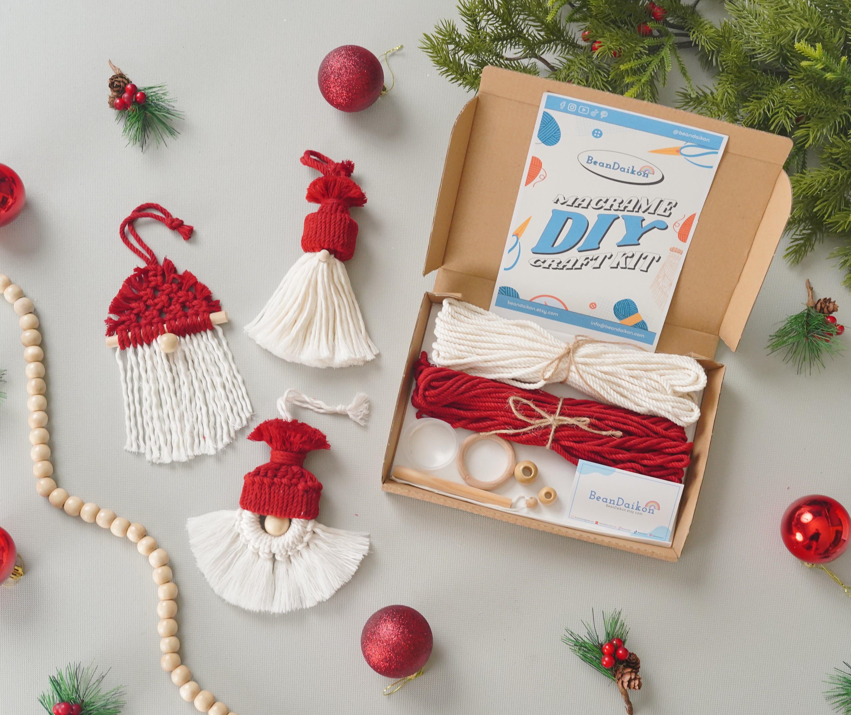 DIY Macrame Gnome Kit – Handmade Christmas Ornaments Craft Set K60