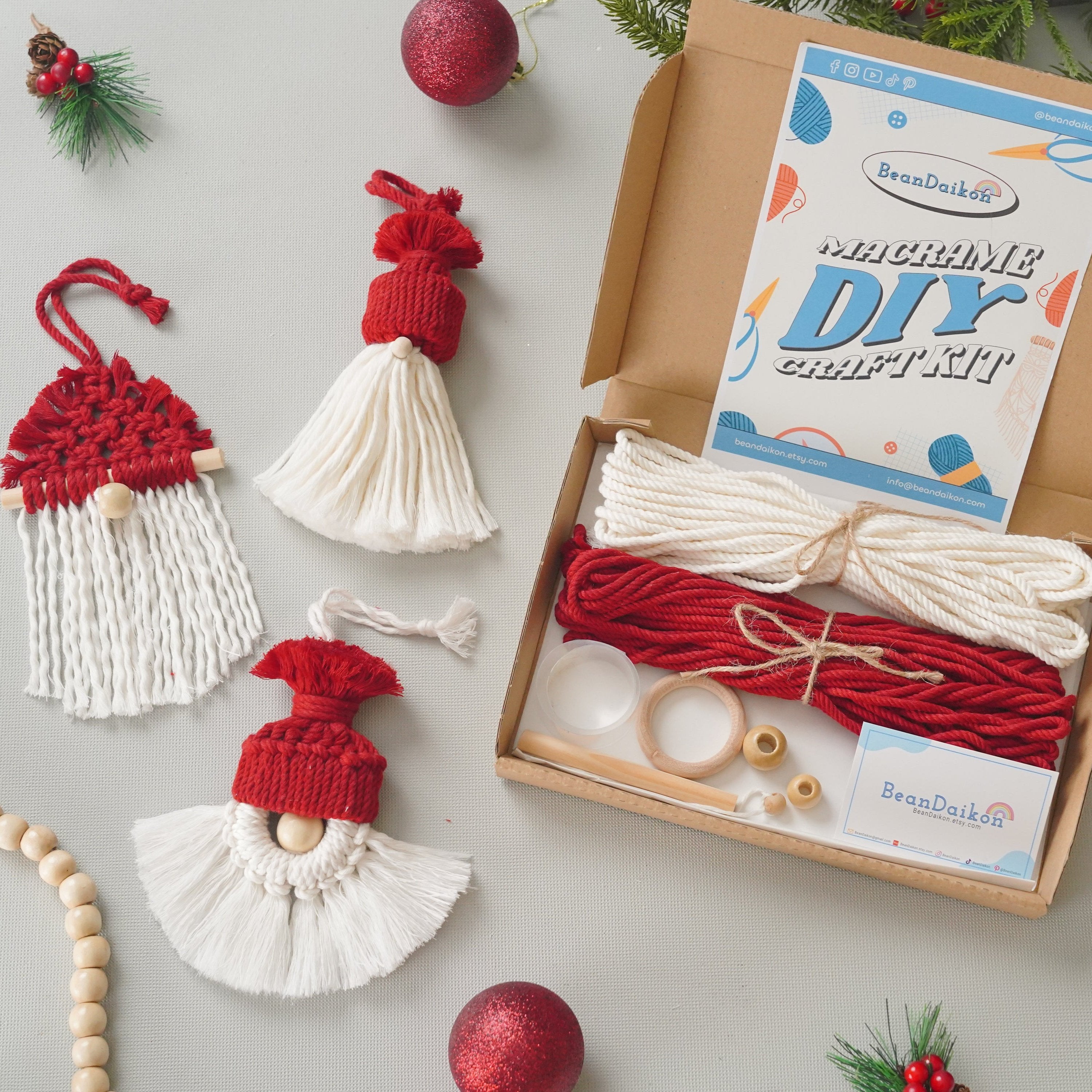 DIY Macrame Gnome Kit – Handmade Christmas Ornaments Craft Set K60