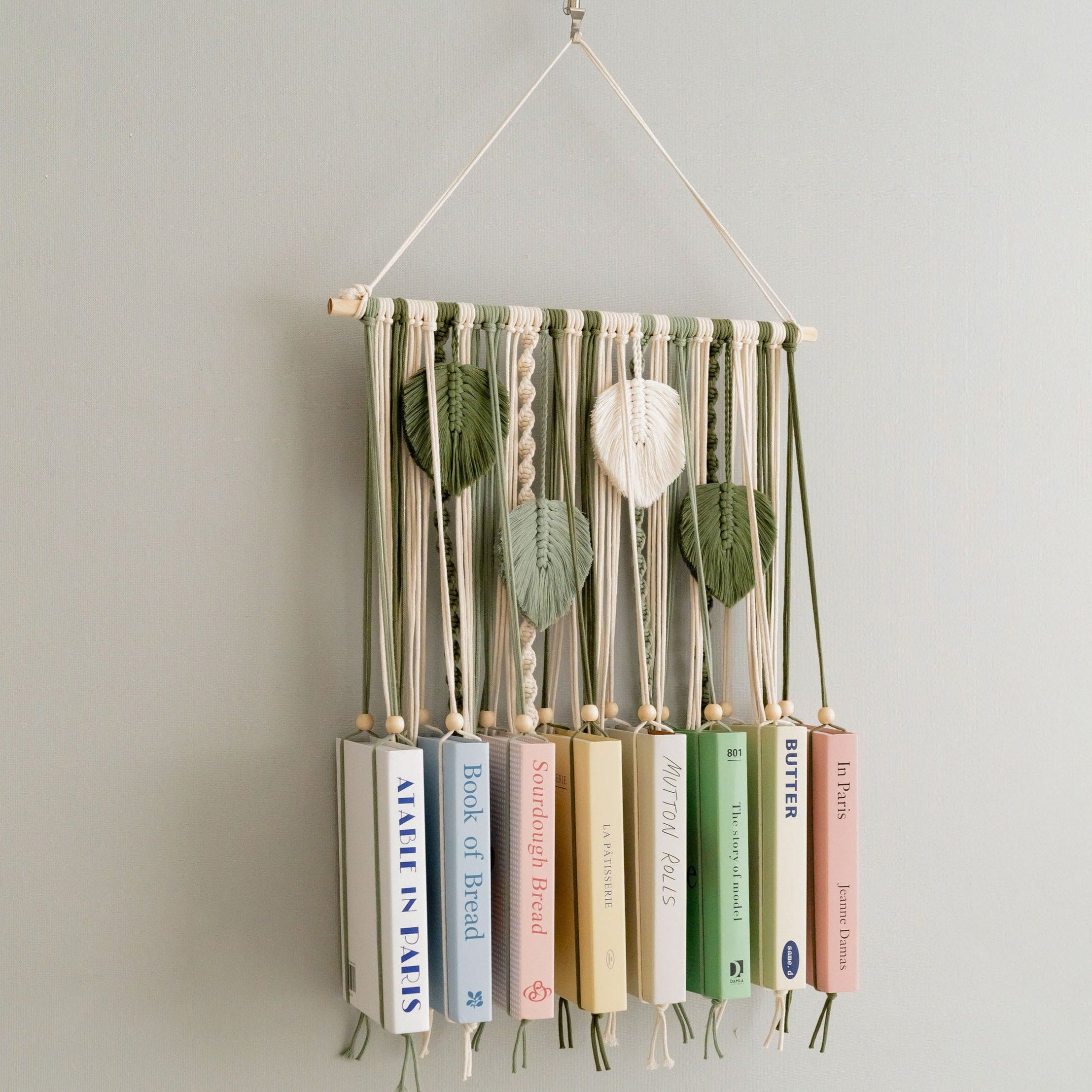 Macrame Book Organizer – Hanging Wall Bookshelf for Kids Room I62