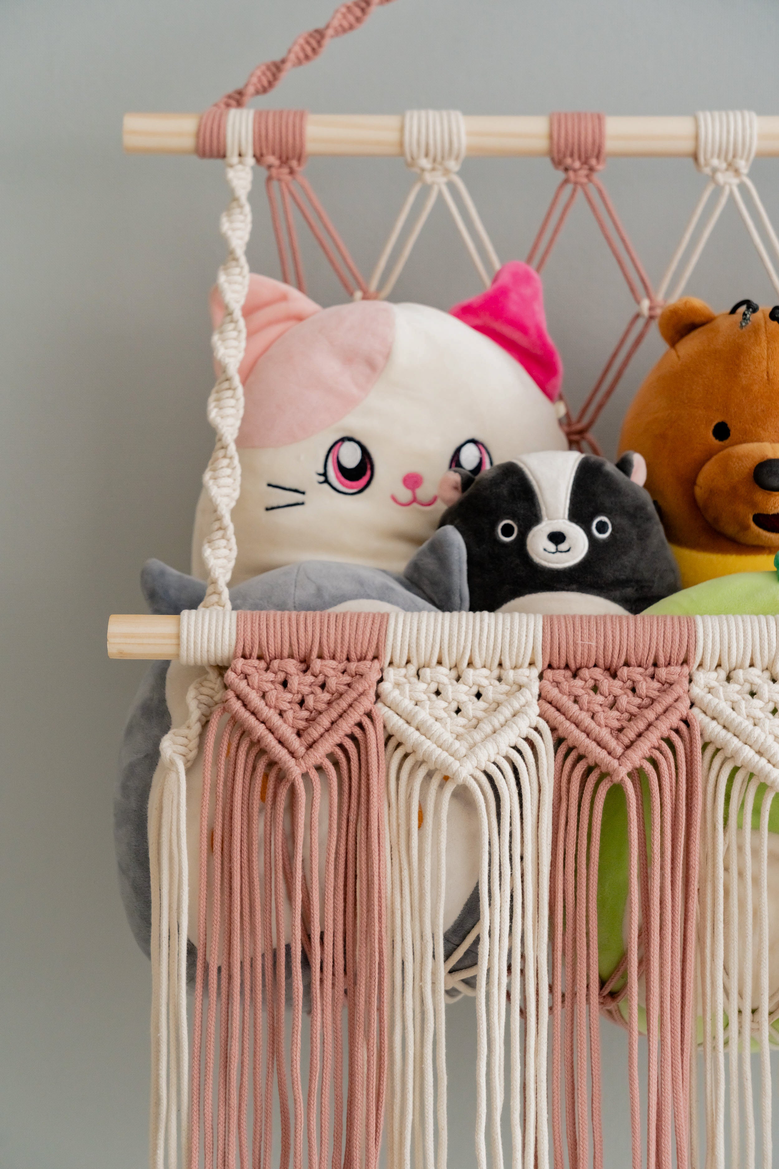 Macrame Toy Hammock for Wall - Plush Storage & Nursery Decor I65