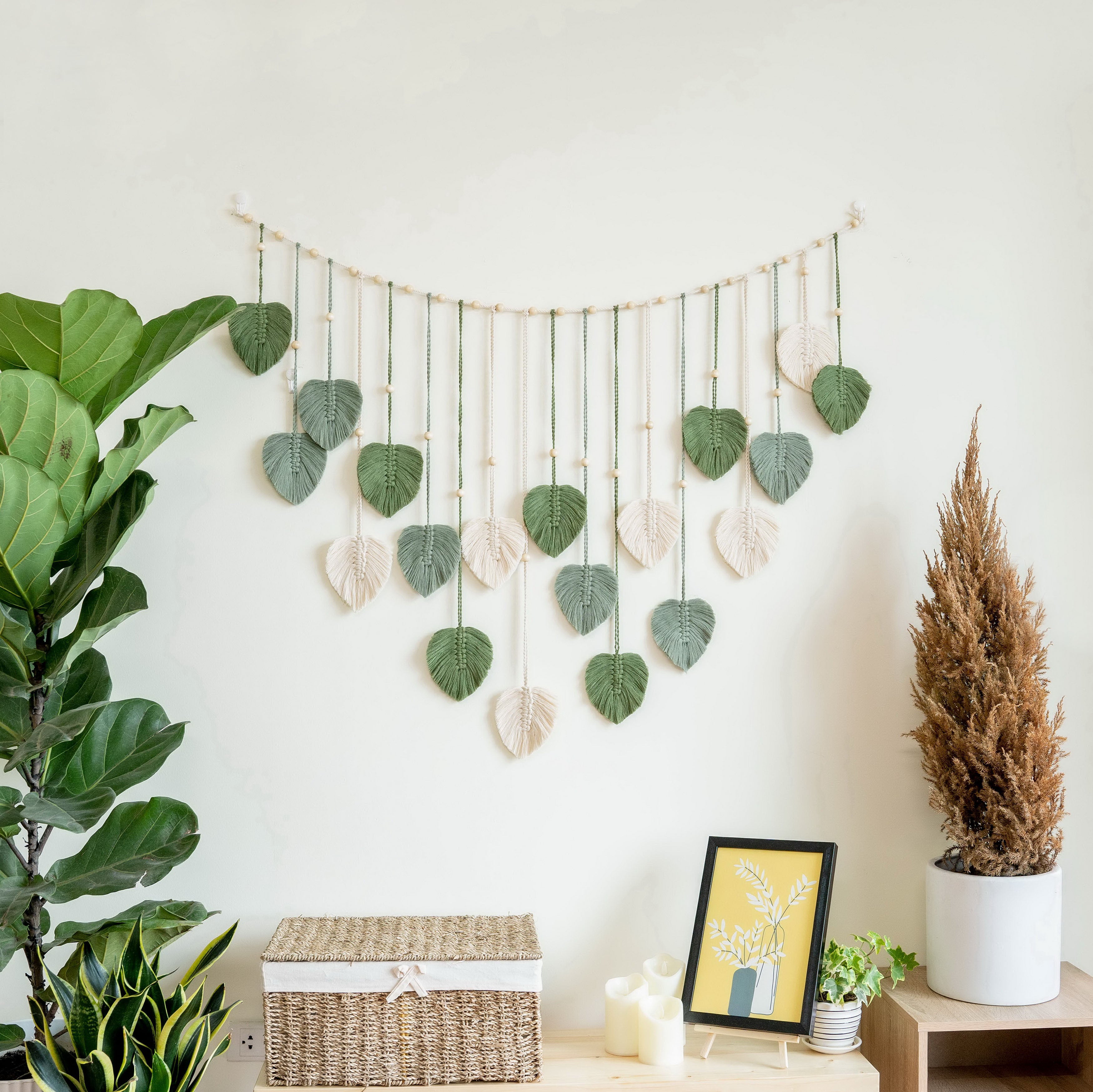 Macrame Leaves Garland macrame cord for Boho Leaf Wall Decor L09
