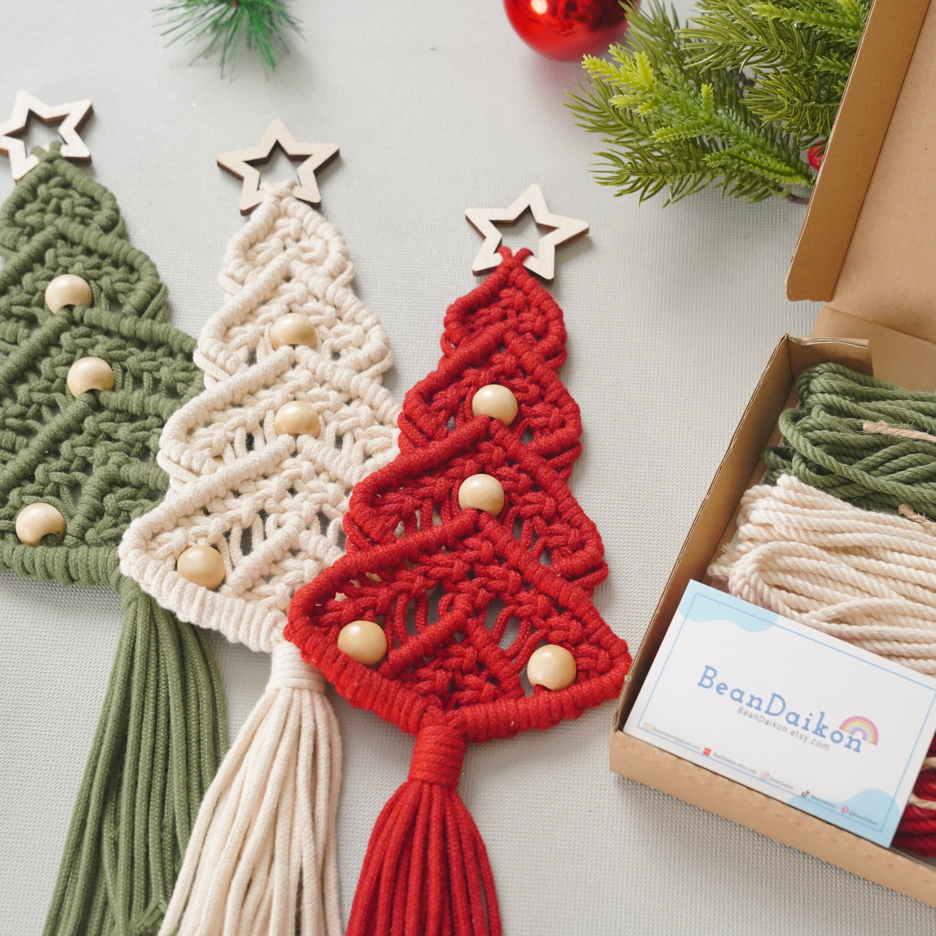 Macrame Christmas Tree DIY Kit – Boho Cotton Cord Holiday Decor K54
