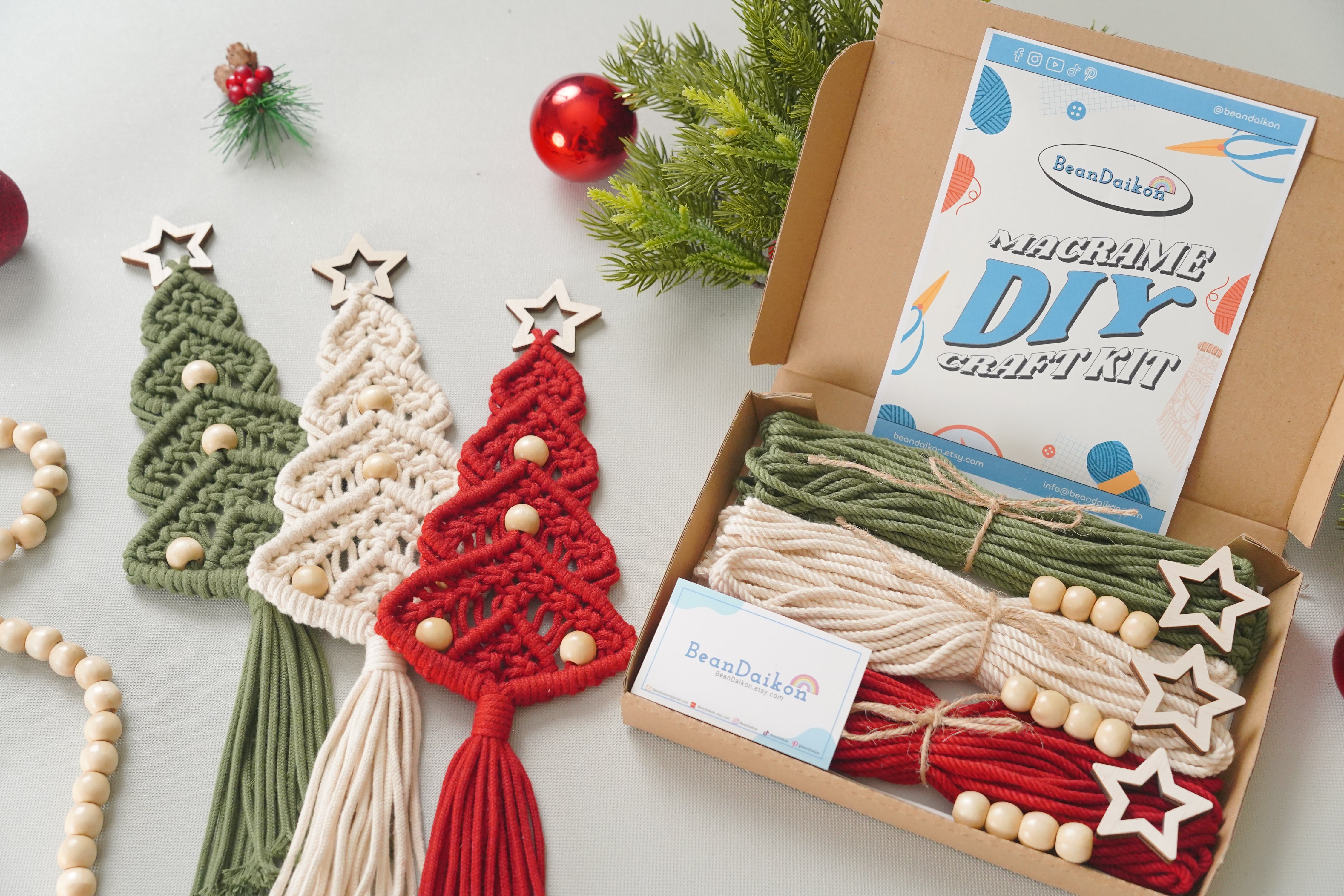 Macrame Christmas Tree DIY Kit – Boho Cotton Cord Holiday Decor K54