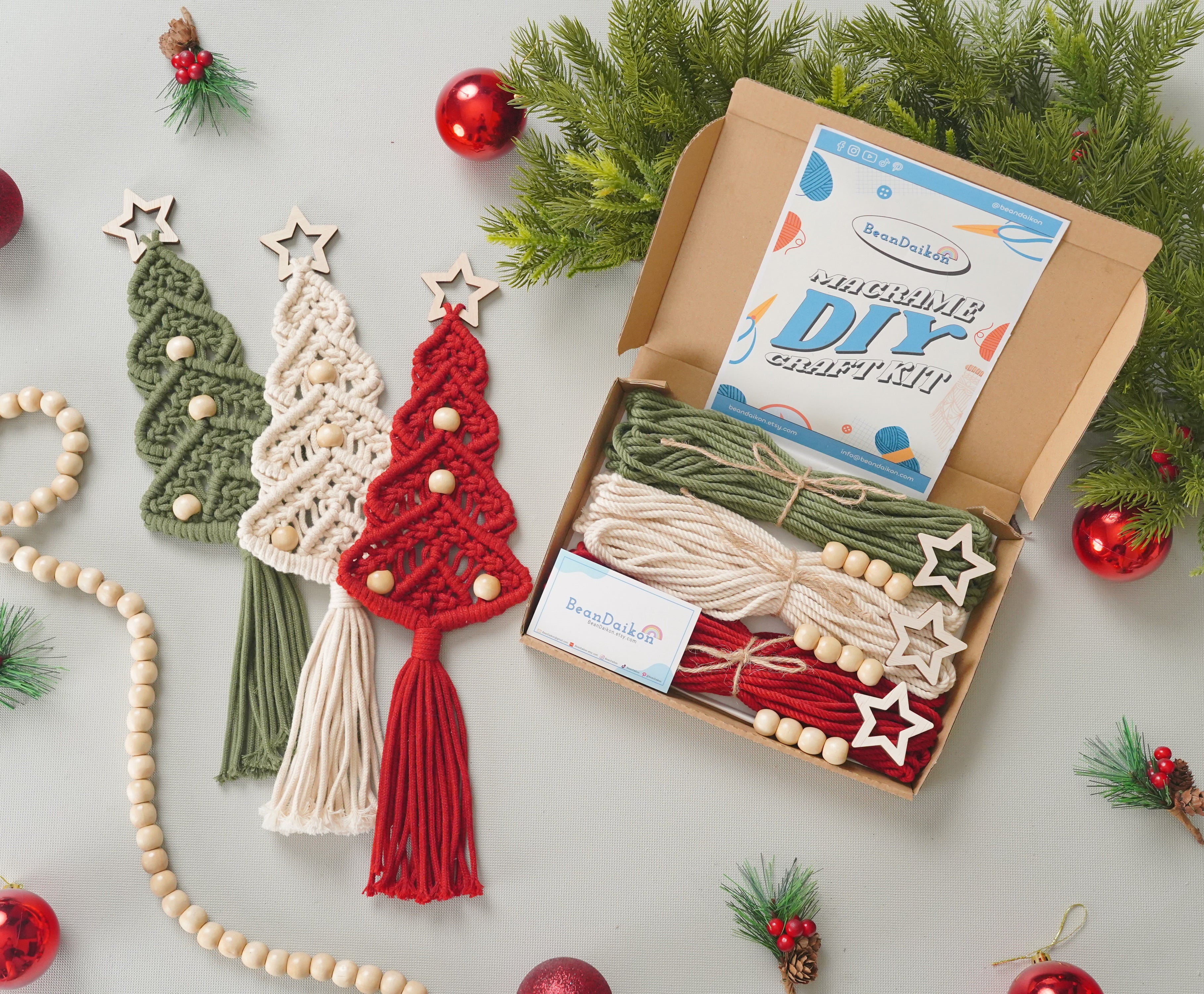 Macrame Christmas Tree DIY Kit – Boho Cotton Cord Holiday Decor K54