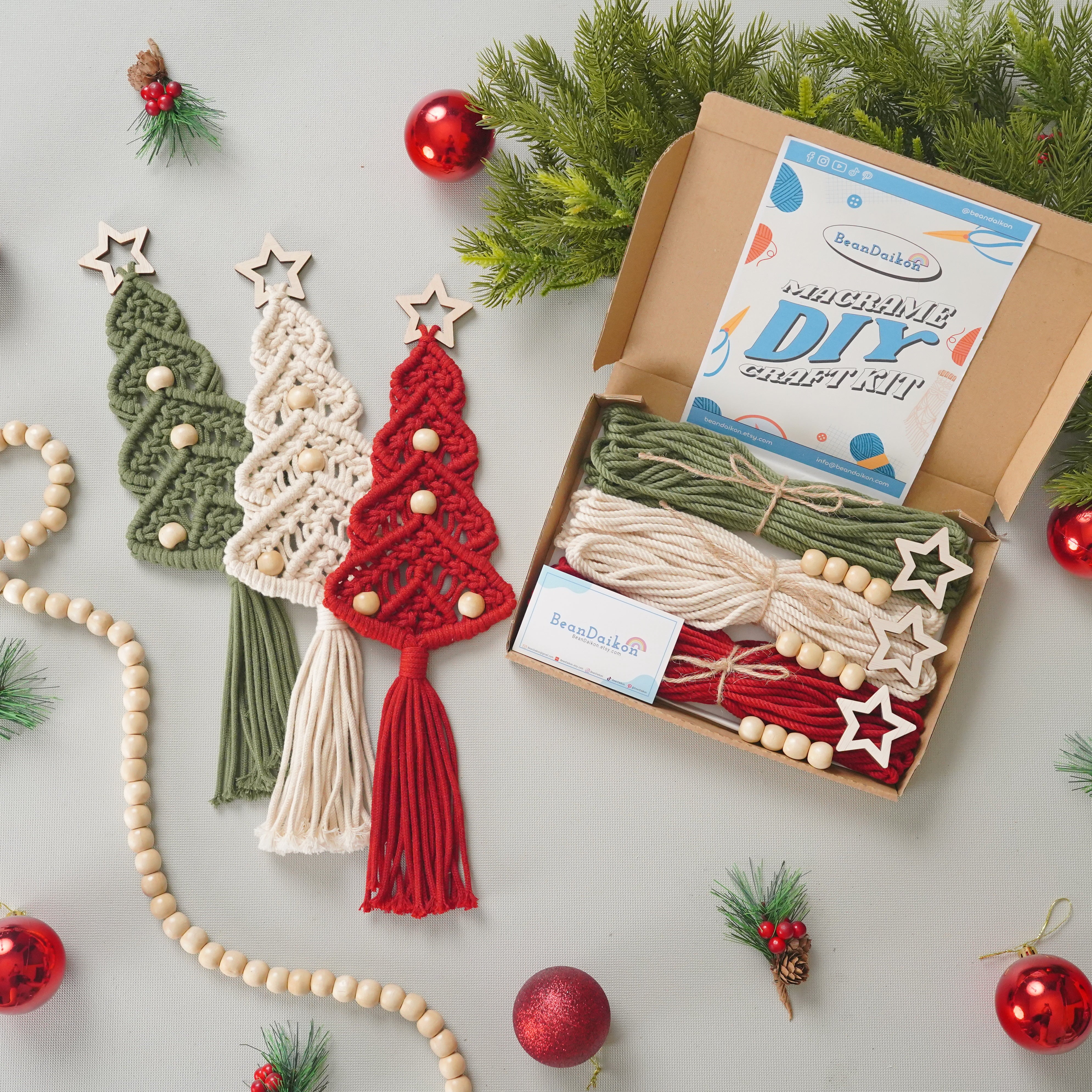 Macrame Christmas Tree DIY Kit – Boho Cotton Cord Holiday Decor K54