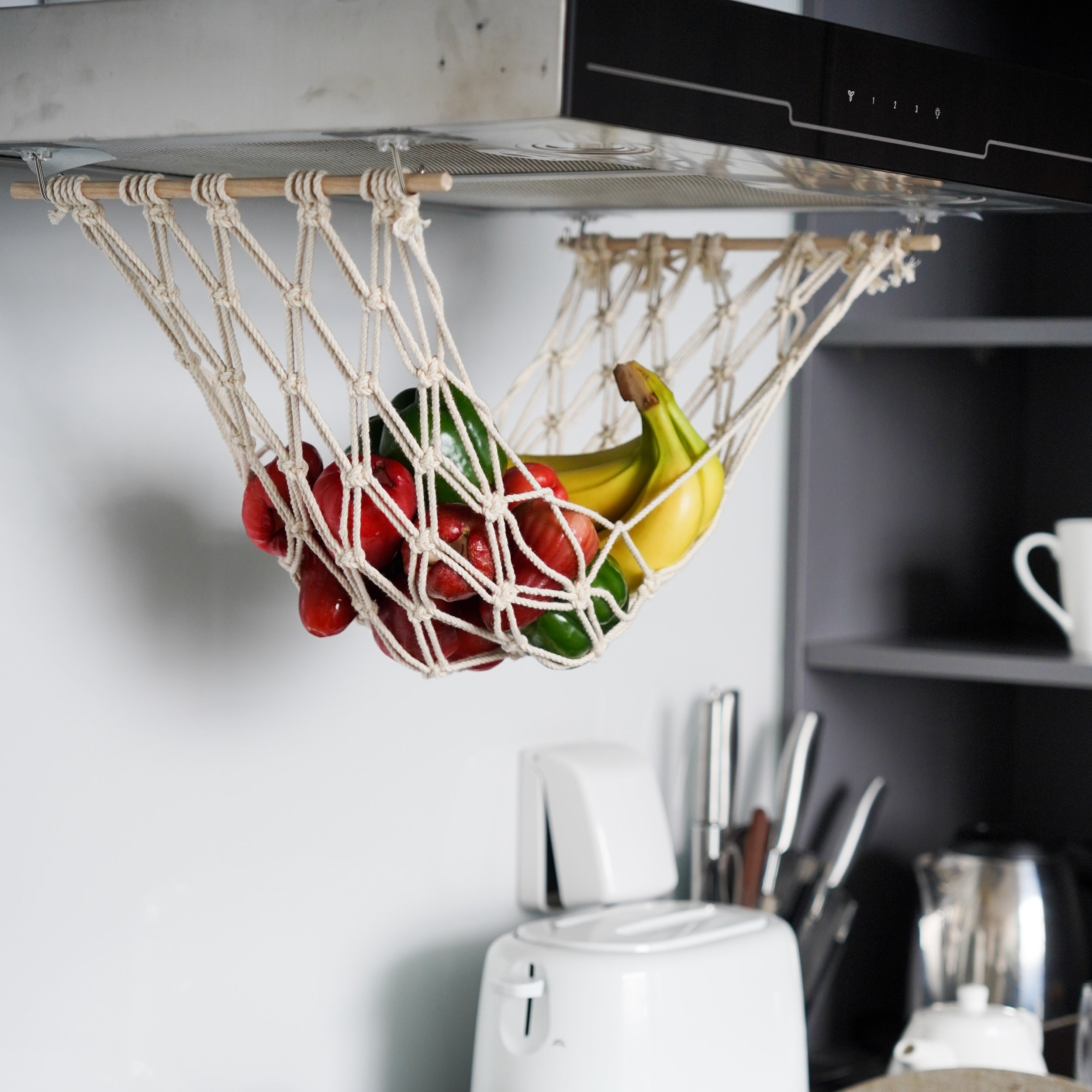 Macrame Fruit Hammock Holder macrame cord for Hanging Fruit Storage and Boho Kitchen Decor H06