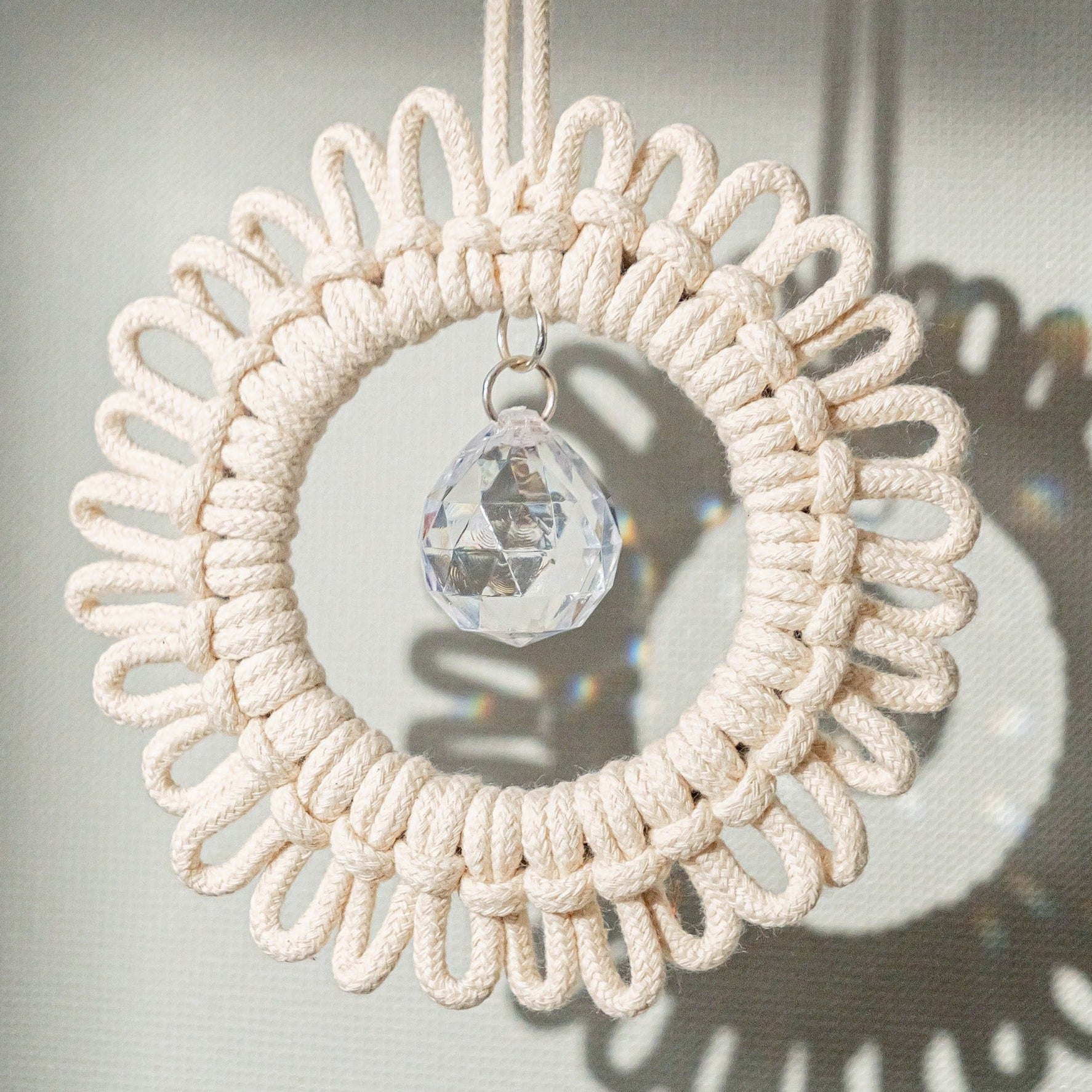 Macrame Crystal Suncatcher Ornament for Rainbow Window Decor U38
