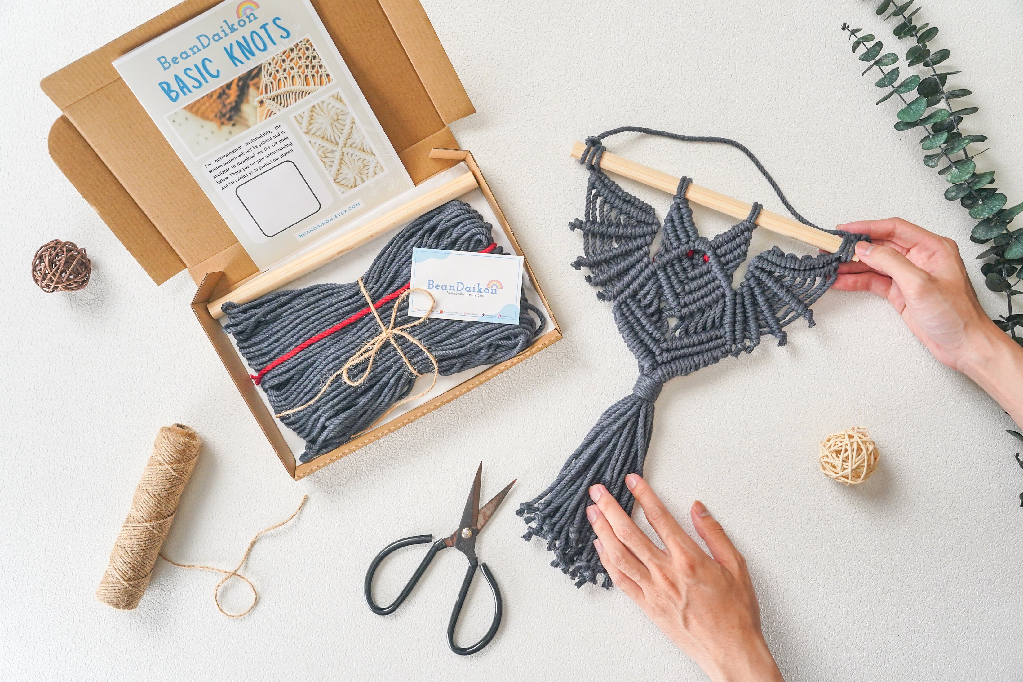 Macrame Bat DIY Kit – Wall Hanging Craft Kit with Macrame Cord K30