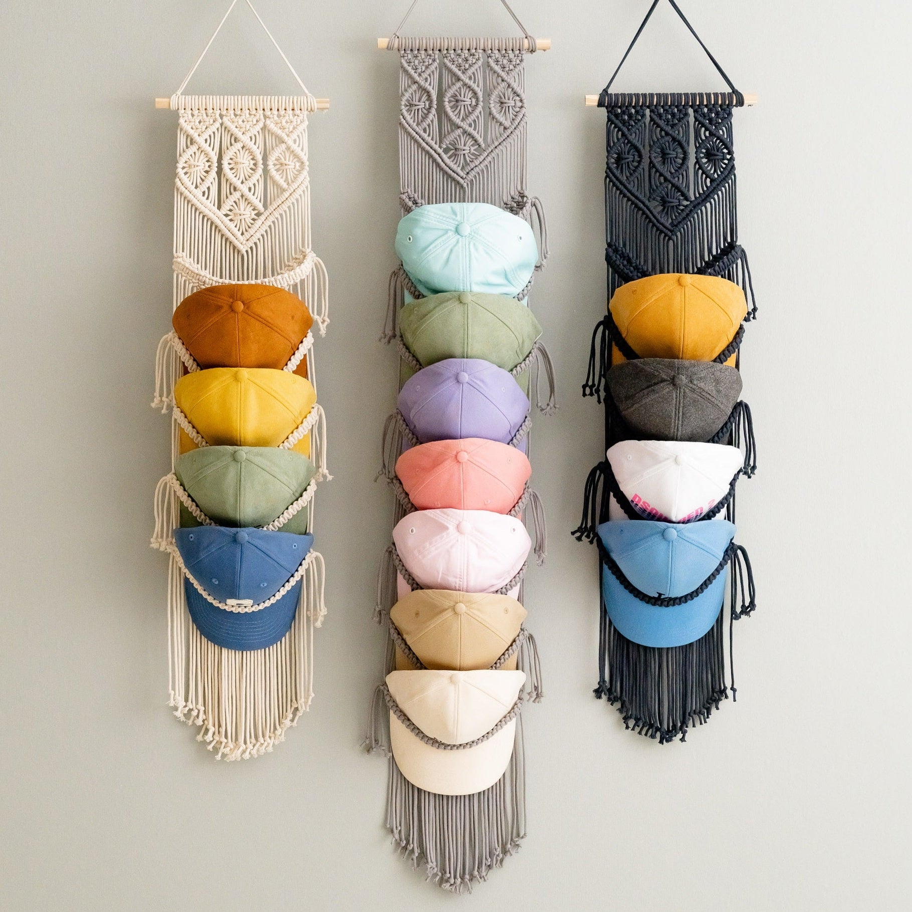 Macrame Cap Hanger macrame for Hat Wall Organizer and Boho Decor H78