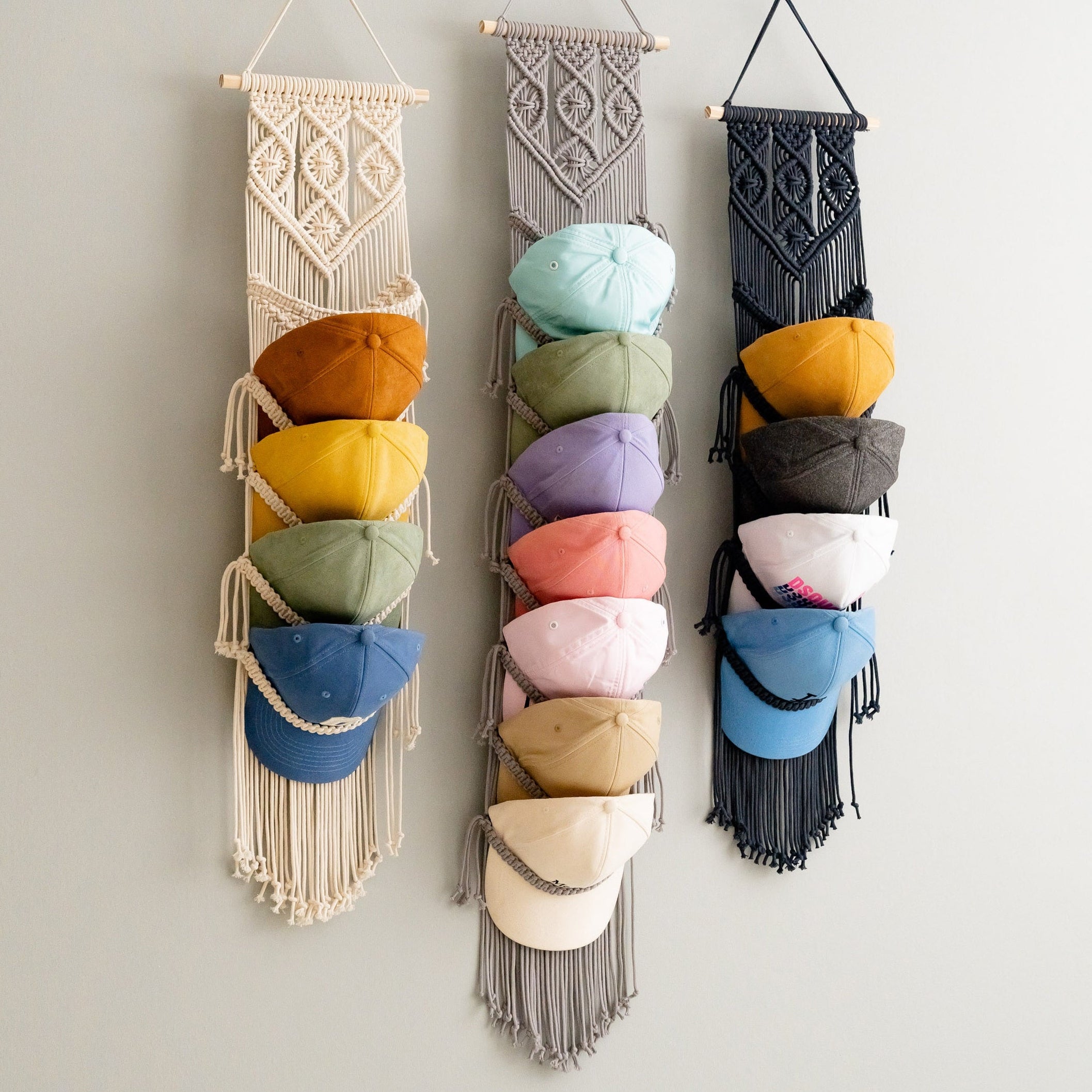 Macrame Cap Hanger macrame for Hat Wall Organizer and Boho Decor H78