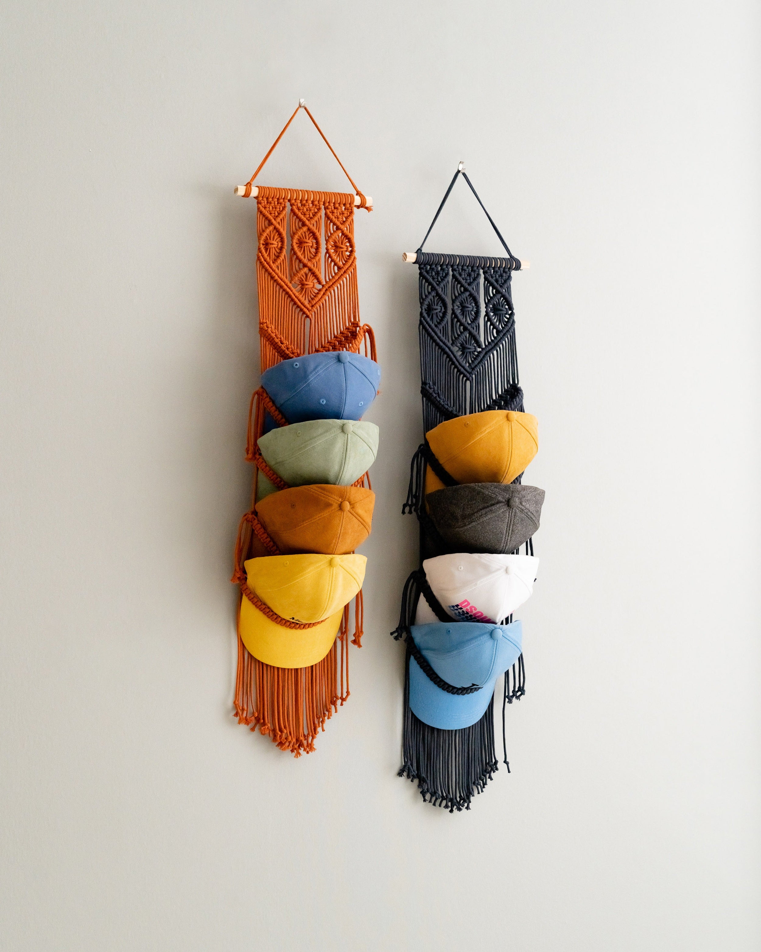 Macrame Strap-In Baseball Cap Organizer – Wall Hat Display H78