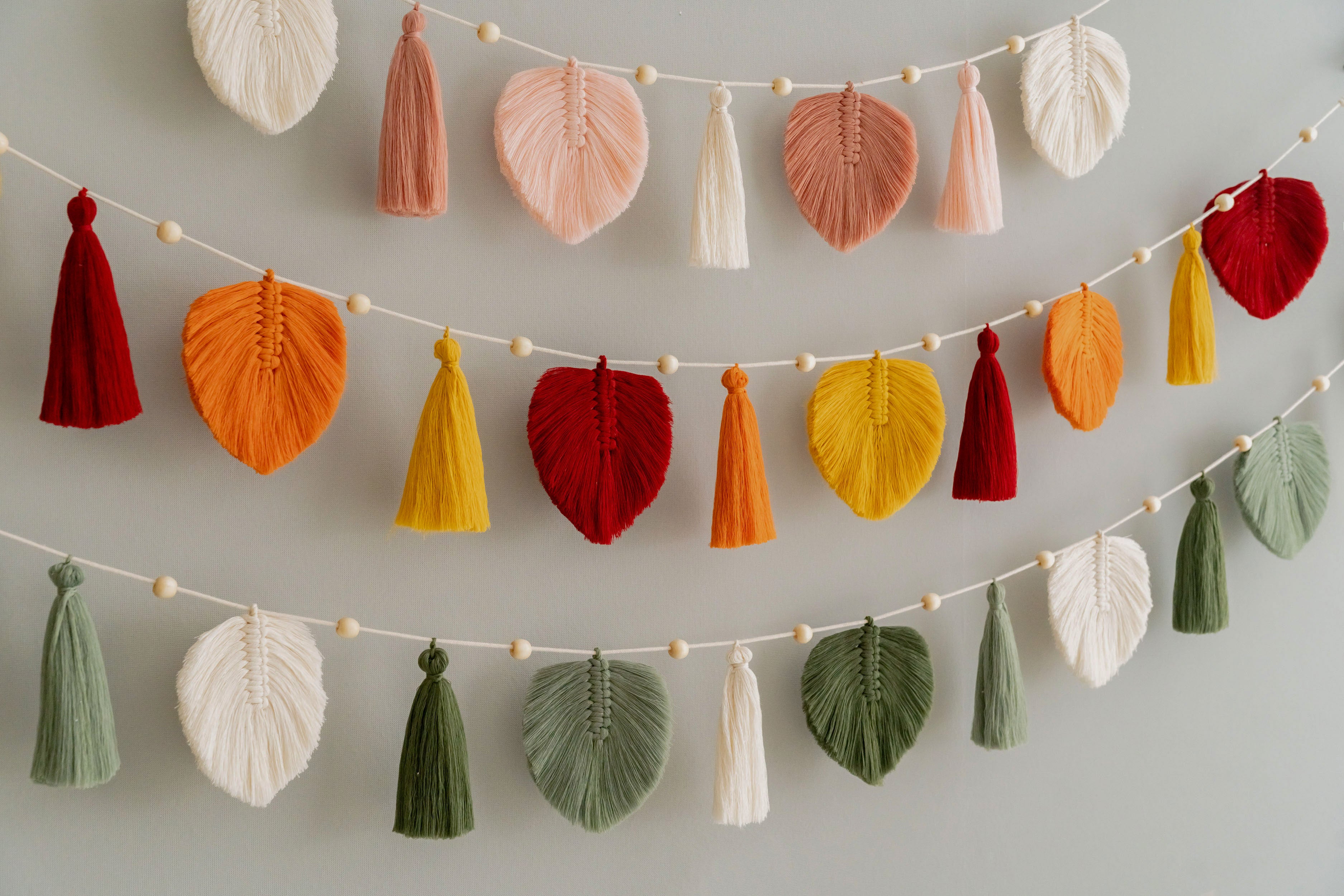 Macrame Leaf Garland – Boho Tassel Cotton Wall Decor L38