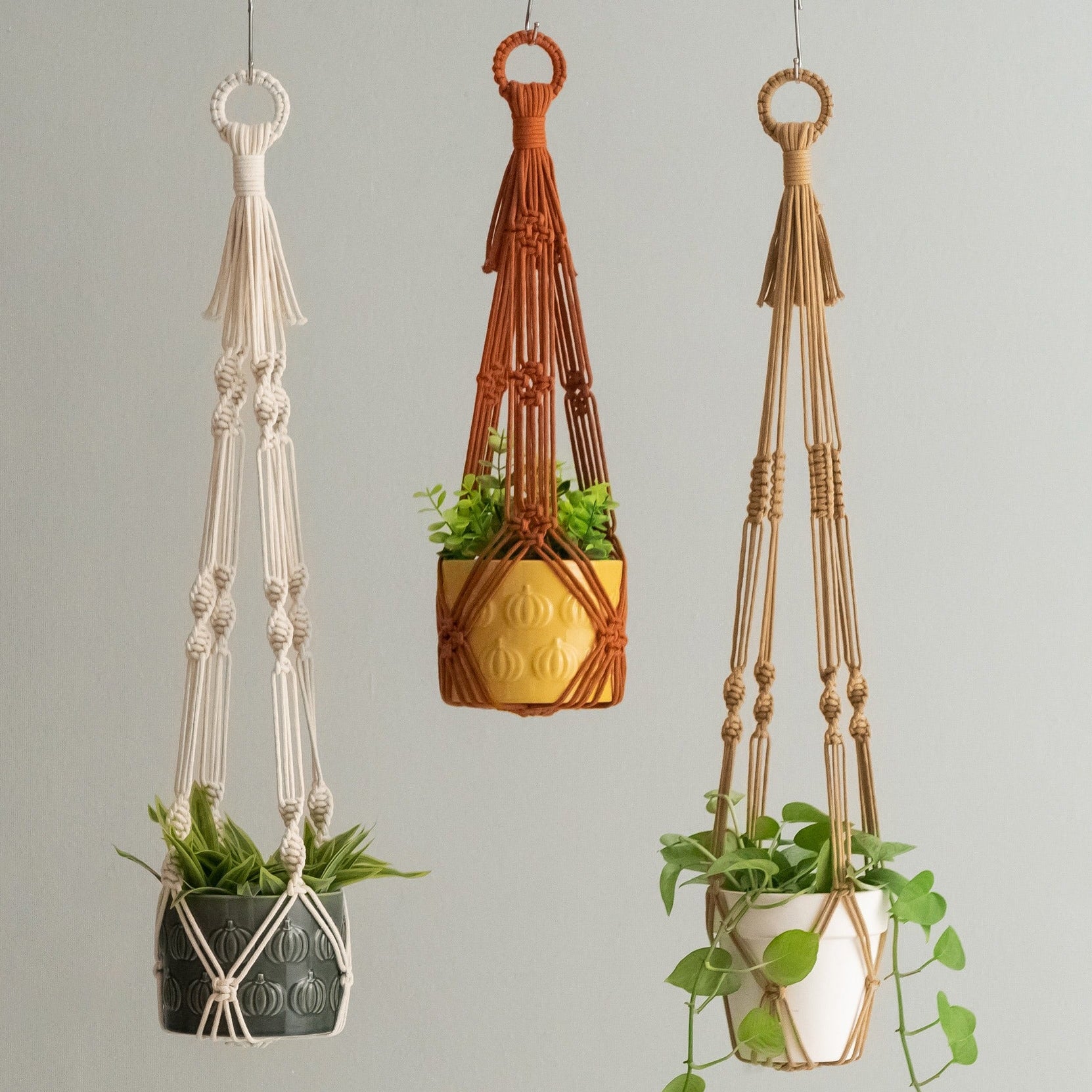 Minimalist Macrame Plant Hanger – Cotton Cord Tail H70