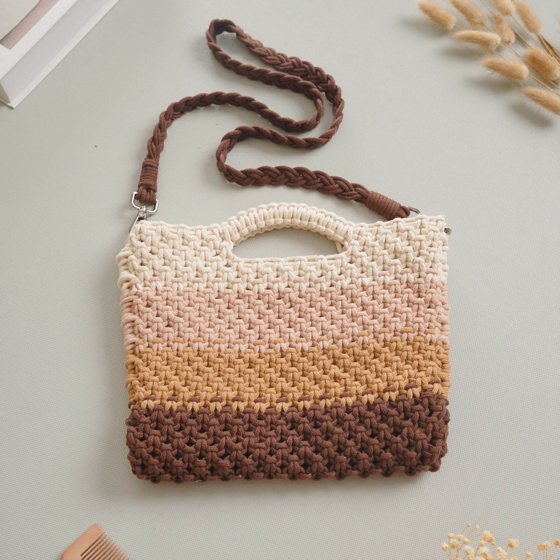 Crochet Sling Bag – Handmade Ombre Cotton Crossbody Purse P10