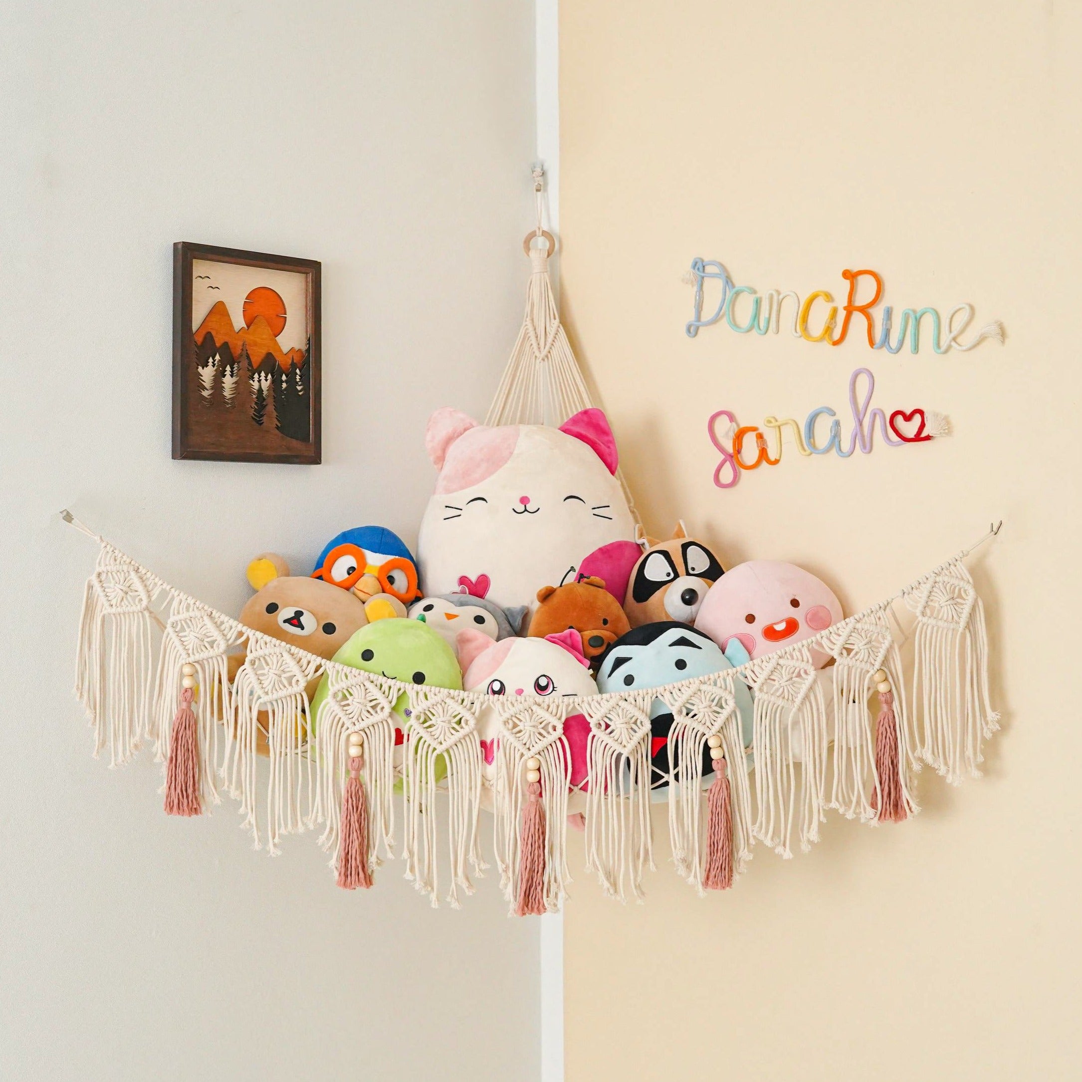 Macrame Toy Hammock with Tassels – Nursery Storage Net I20