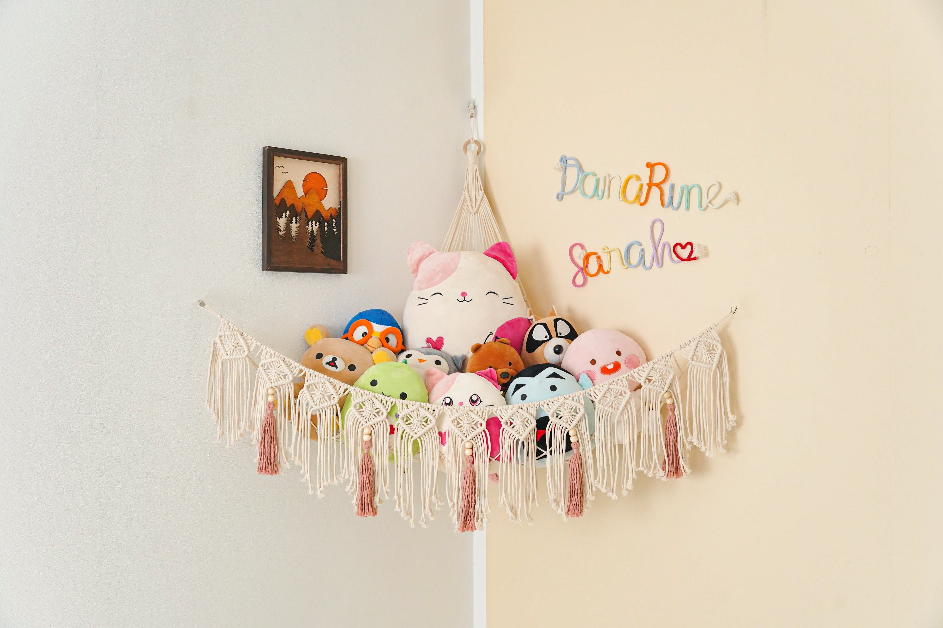 Macrame Toy Hammock with Tassels – Nursery Storage Net I20