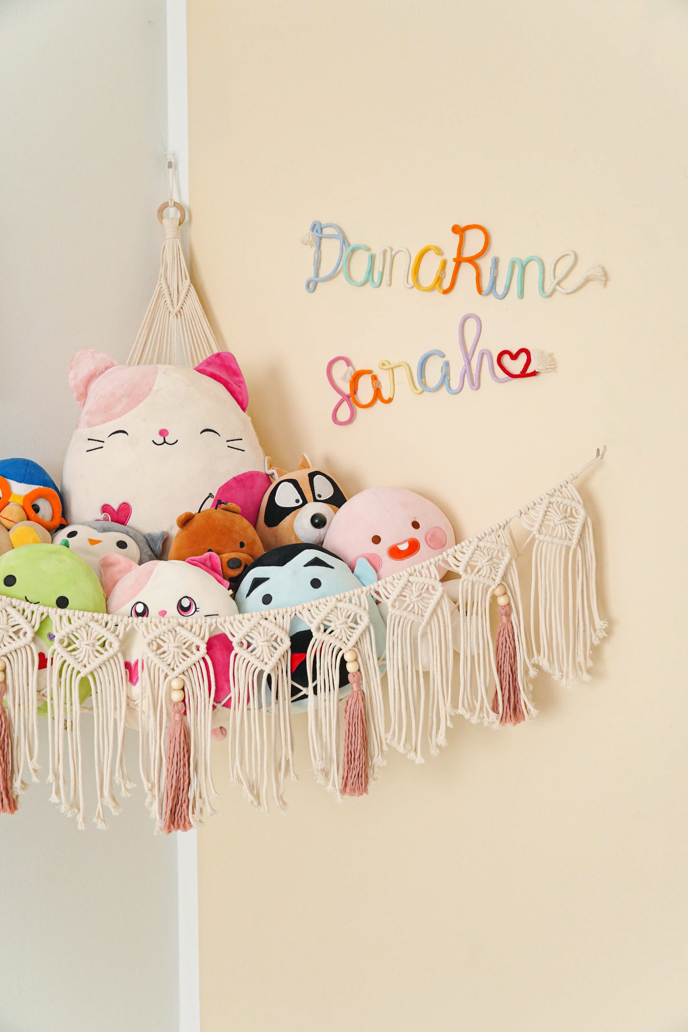 Macrame Toy Hammock with Tassels – Nursery Storage Net I20
