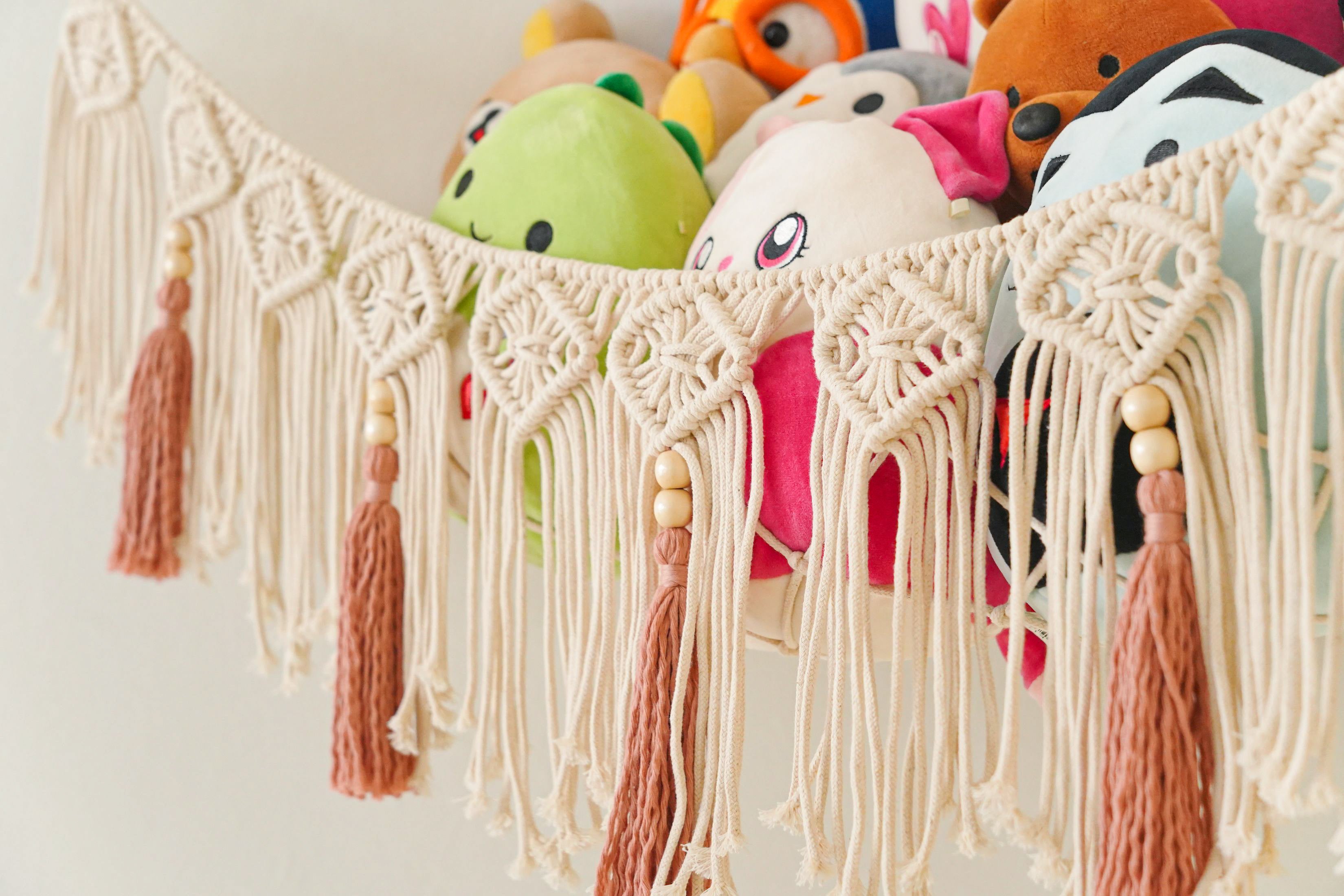 Macrame Toy Hammock with Tassels – Nursery Storage Net I20
