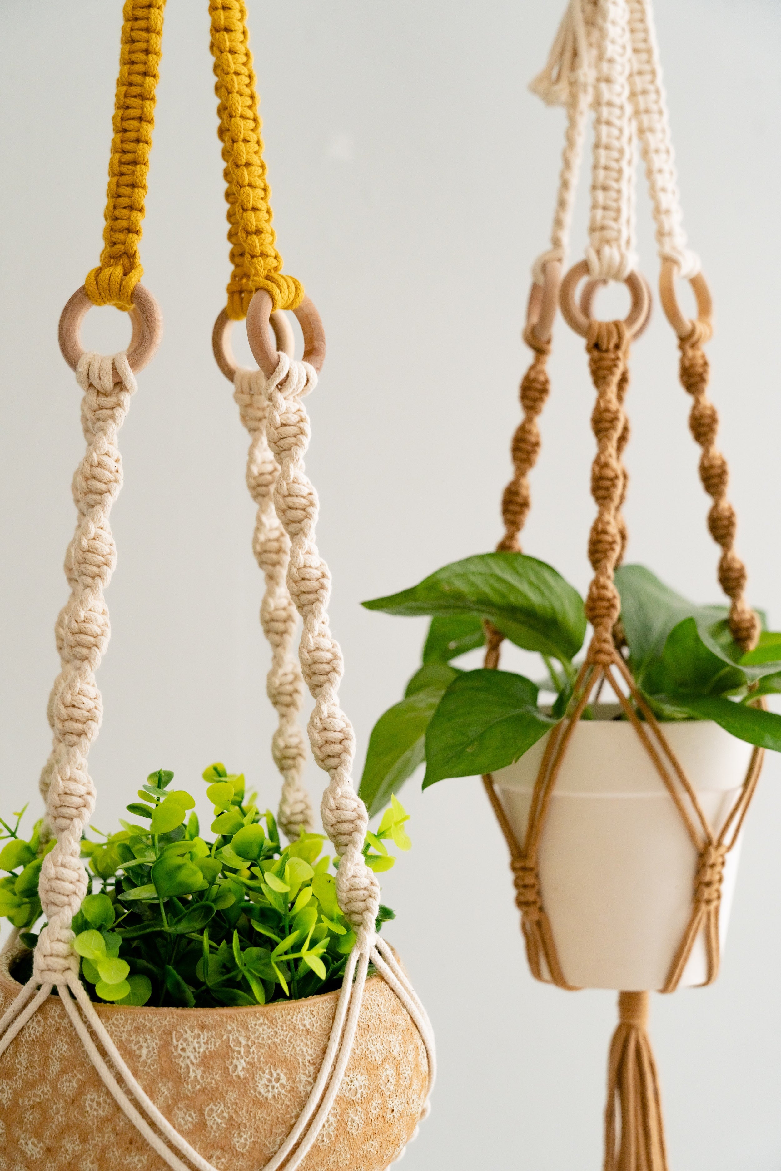 Macrame Plant Hanger with Tassel – Cotton Twist Knot Wall Decor I69