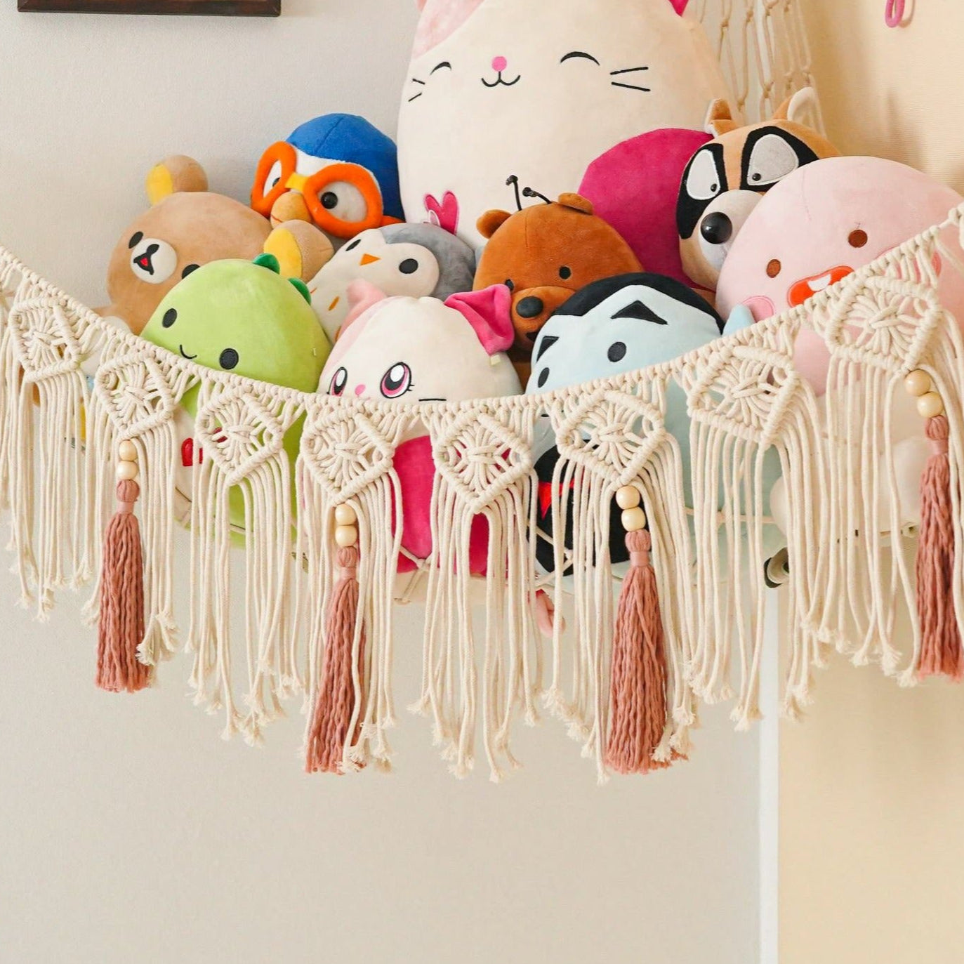 Macrame Toy Hammock with Tassels – Nursery Storage Net I20